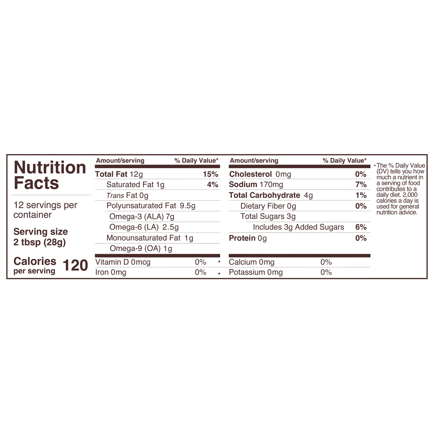 12oz honey-less mustard dressing in glass bottle nutritional label