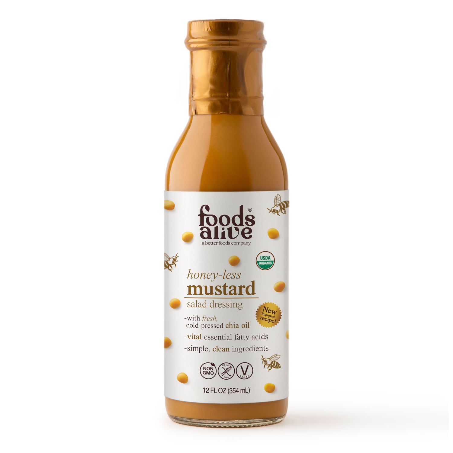 12oz honey-less mustard dressing in glass bottle