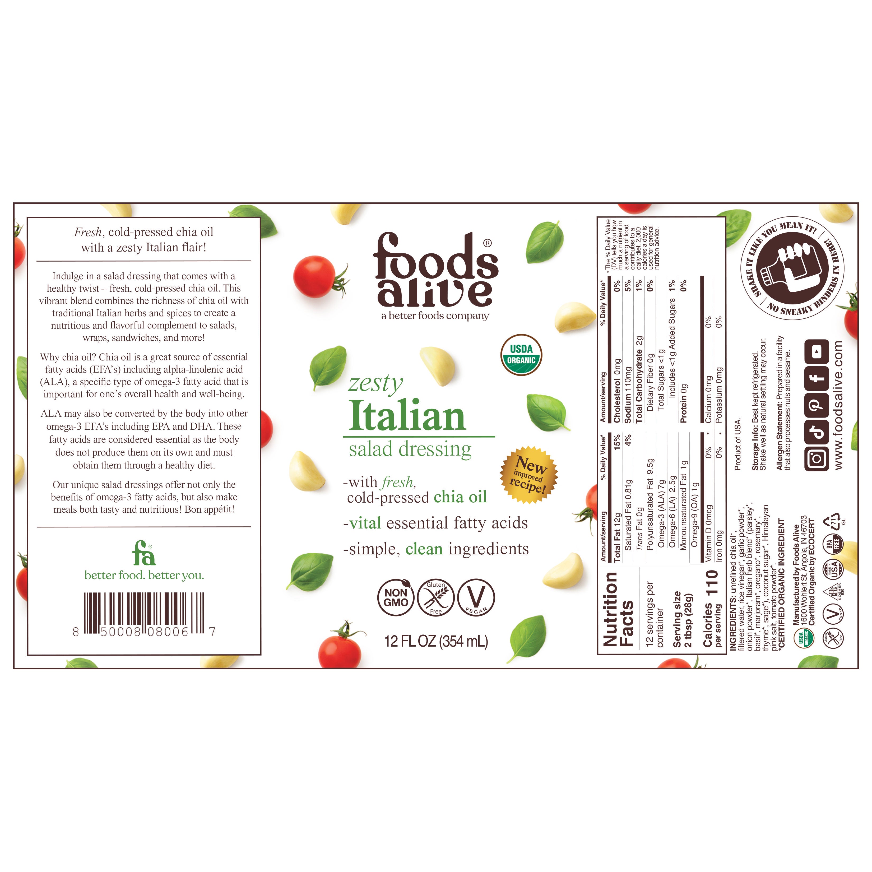 12oz zesty Italian dressing in glass bottle - label
