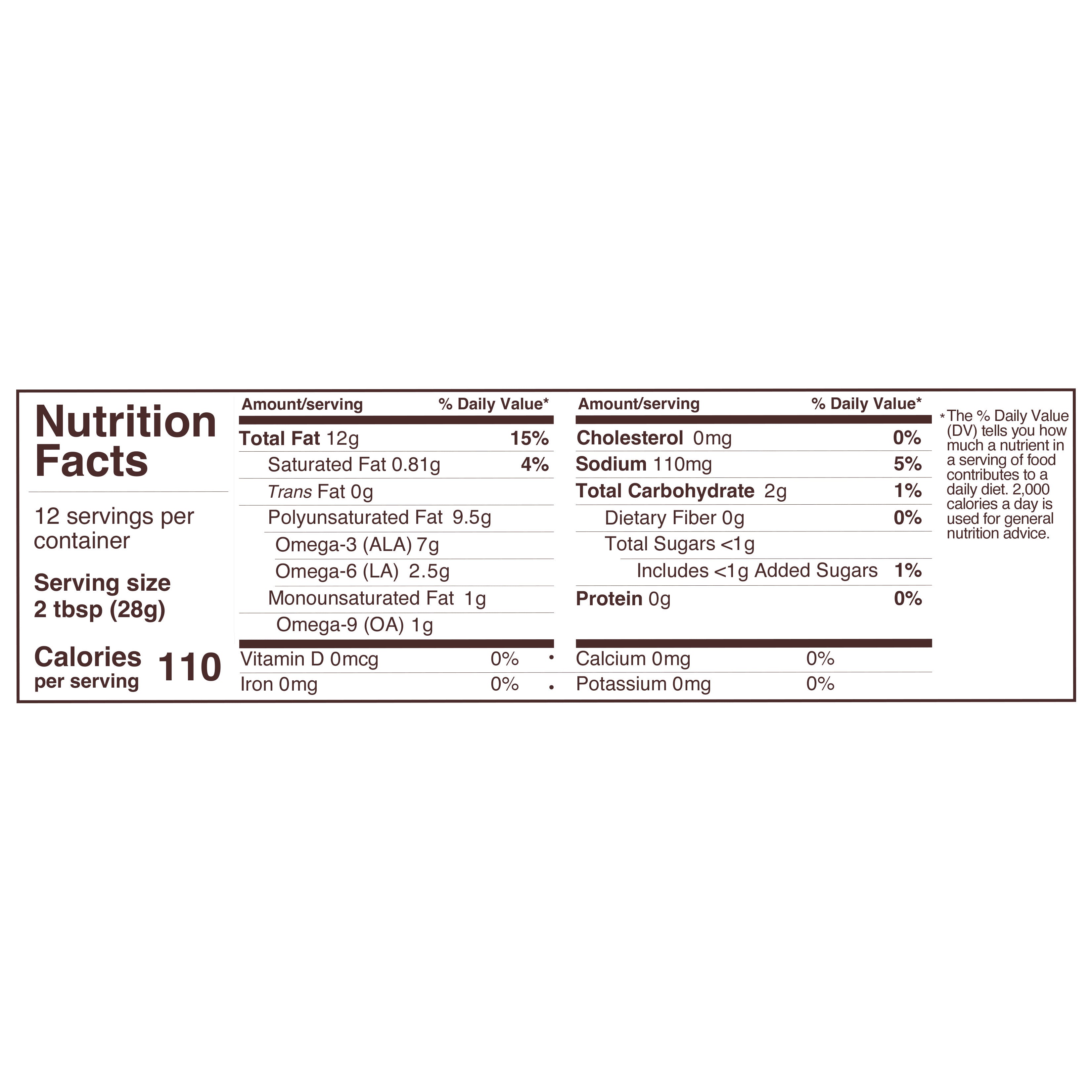 12oz zesty Italian dressing in glass bottle - nutritional panel