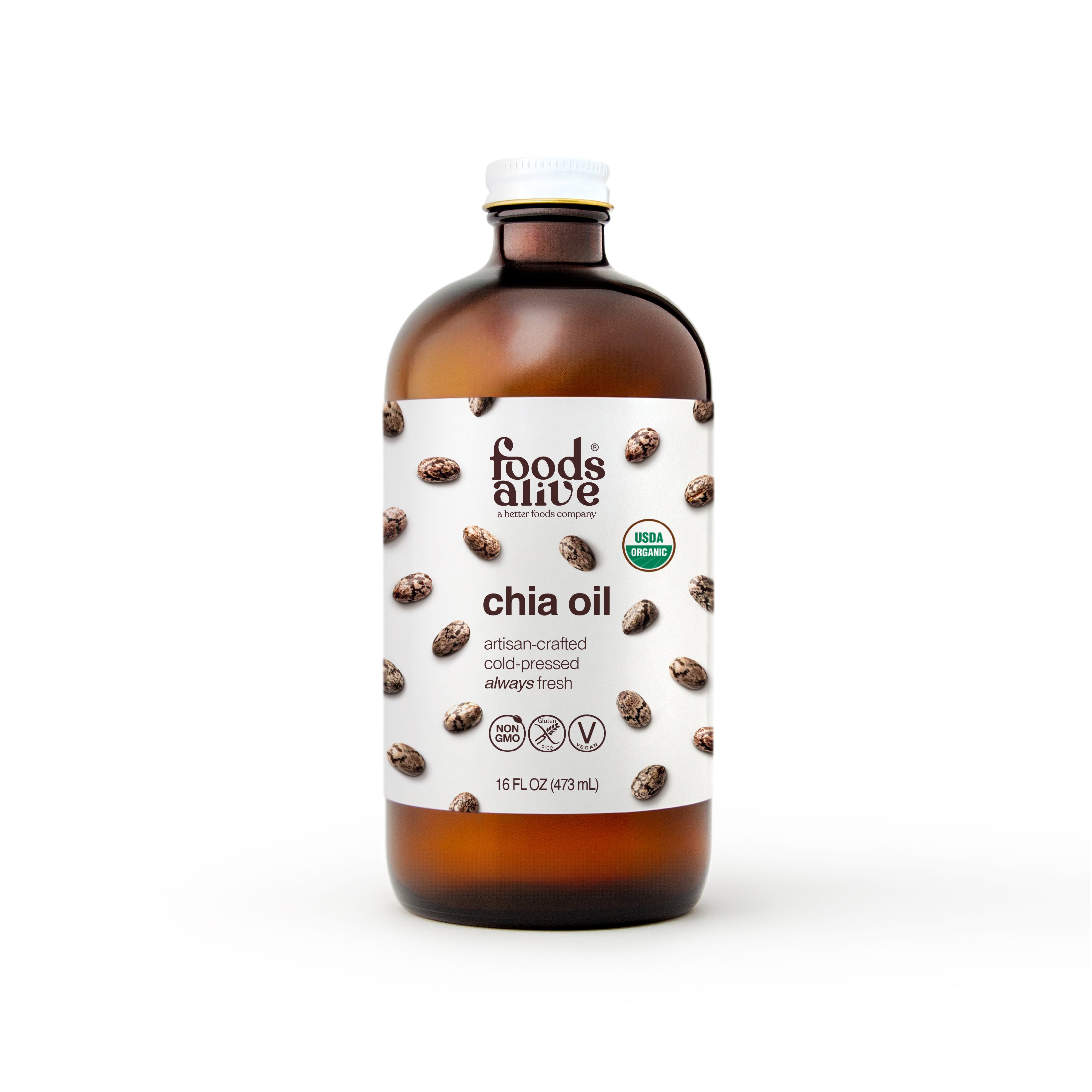 Organic Cold-Pressed Black Chia Seed Oil 16oz Glass Bottle - Foods Alive,