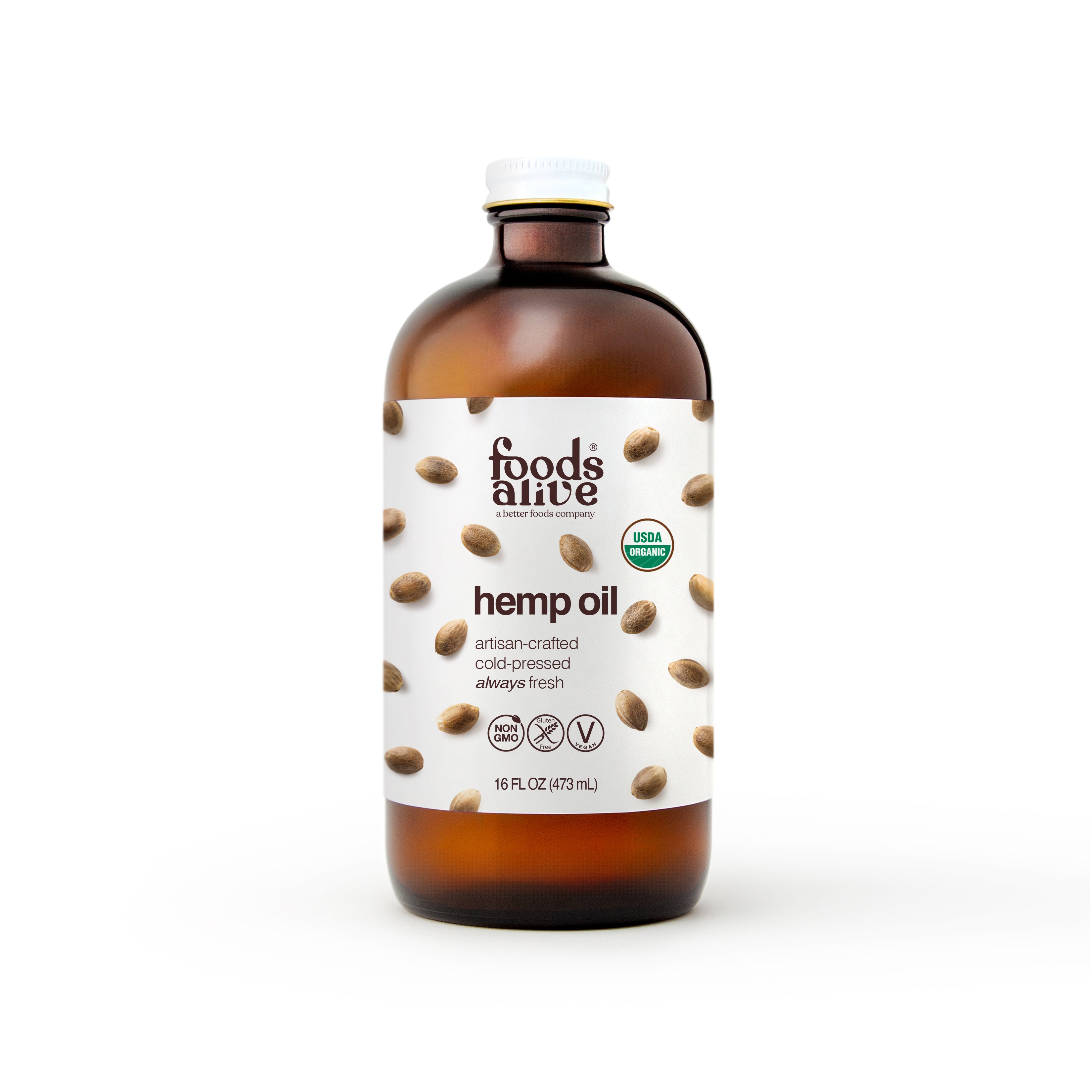 Organic Cold-Pressed Hemp Seed Oil 16oz Glass Bottle - Foods Alive,