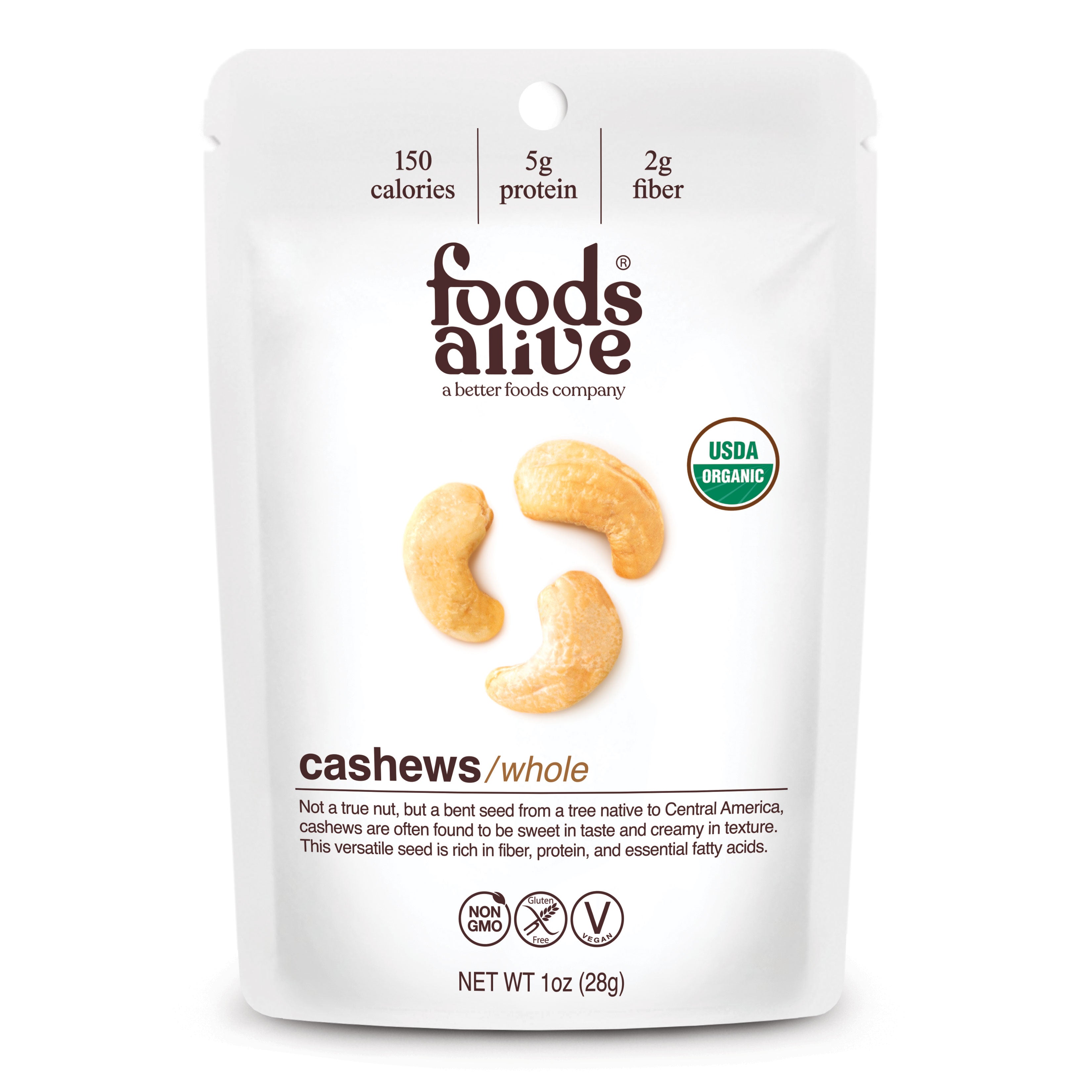 Organic Raw Cashews - 1oz - Front - Foods Alive,