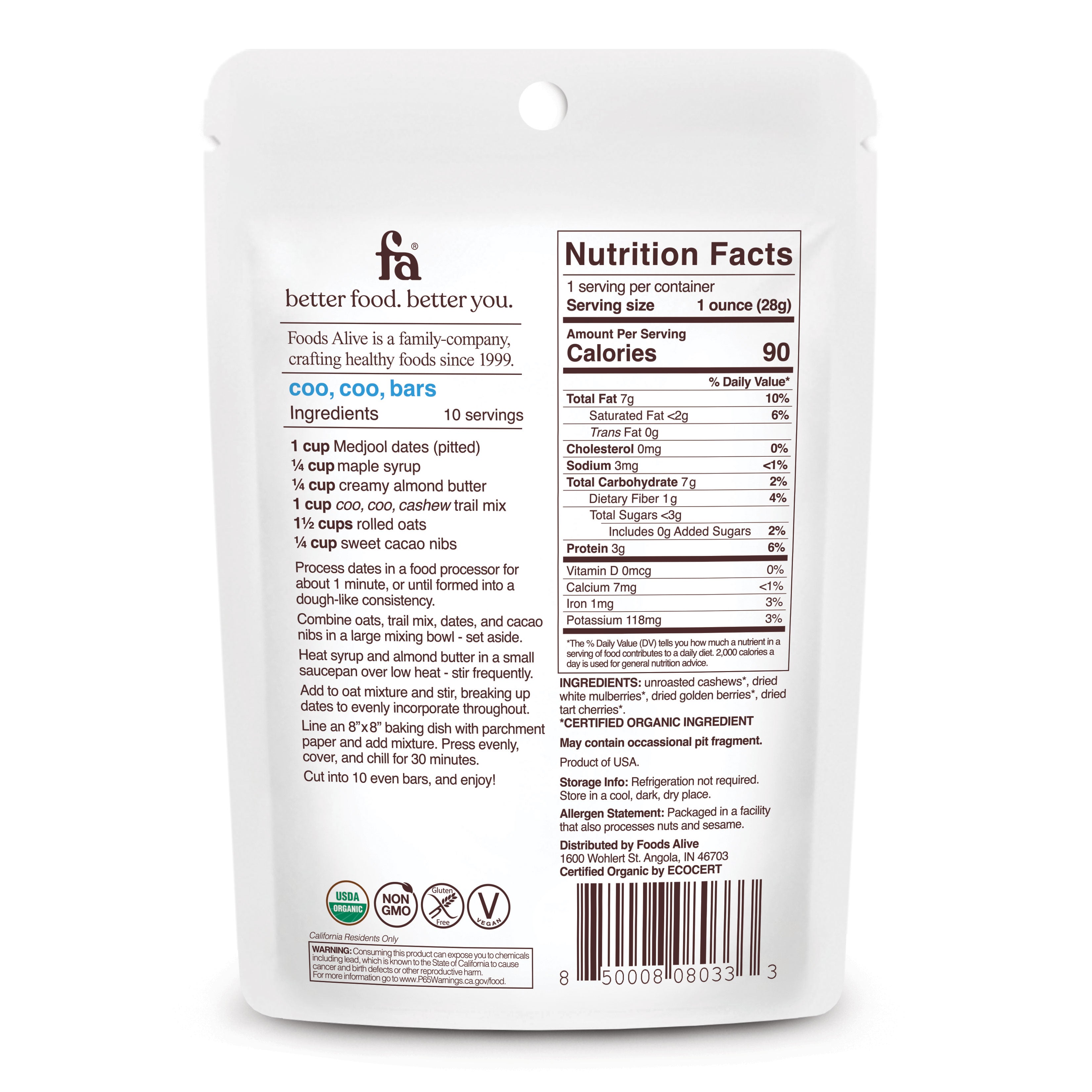 organic coo, coo, cashew trail mix - 1 oz,