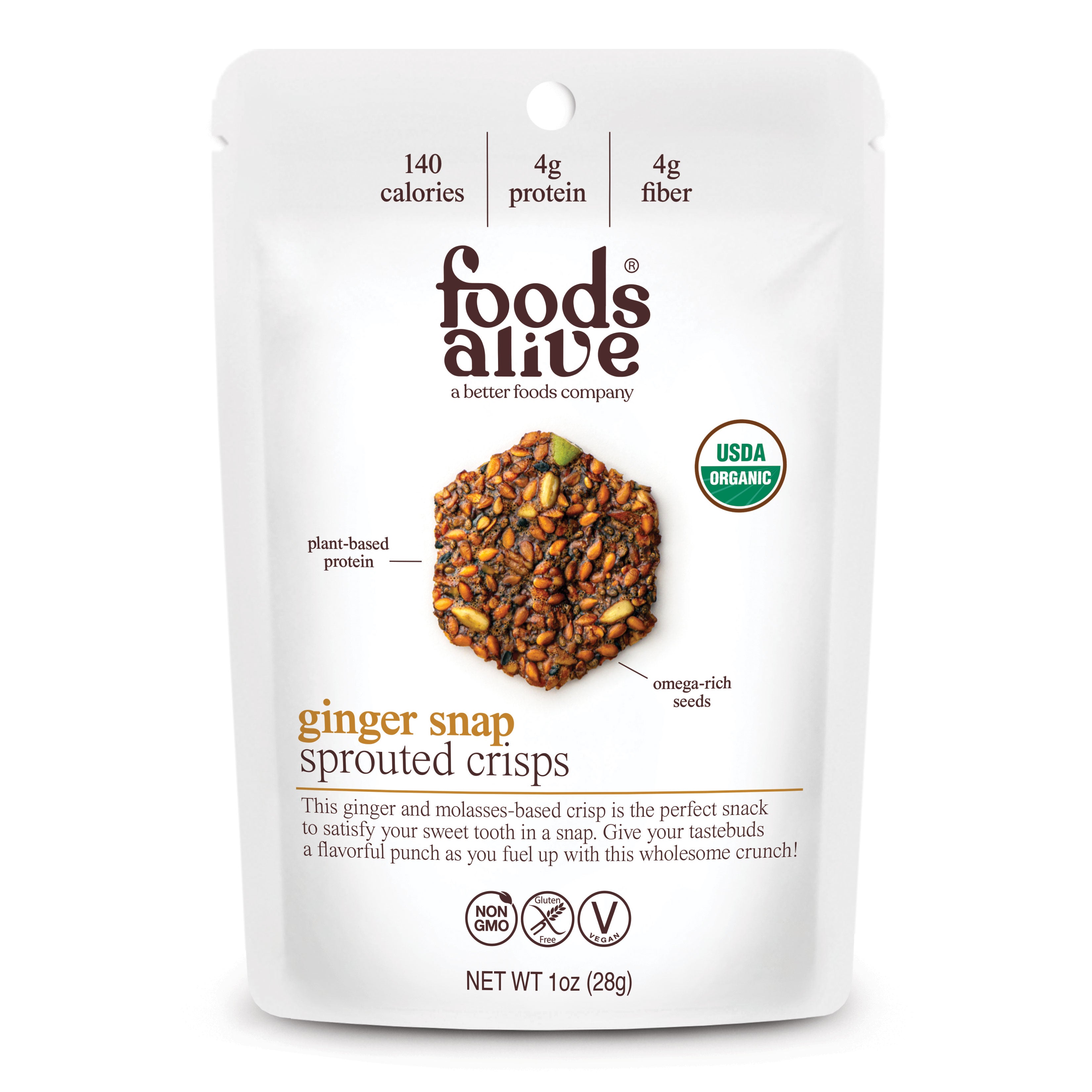 Ginger Snap Organic Sprouted Crisps - 1 oz,