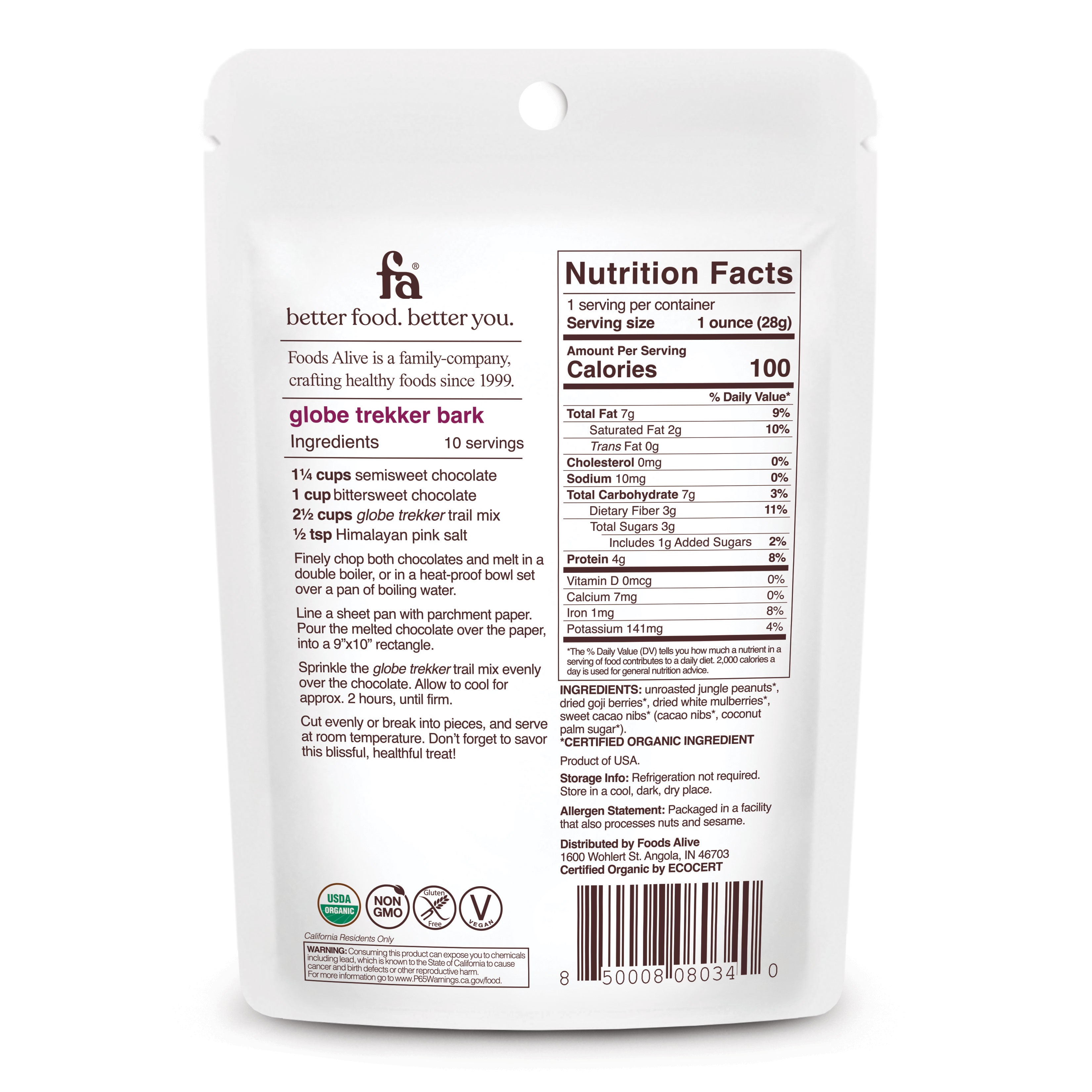 Organic Globe Trekker Trail Mix - 1oz - Foods Alive,