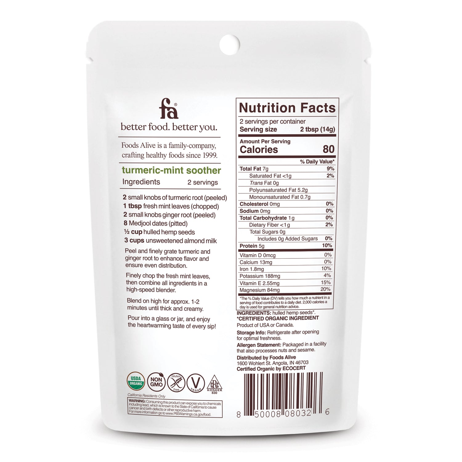 Foods Alive - Organic Hulled Hemp Seeds - 1 oz,