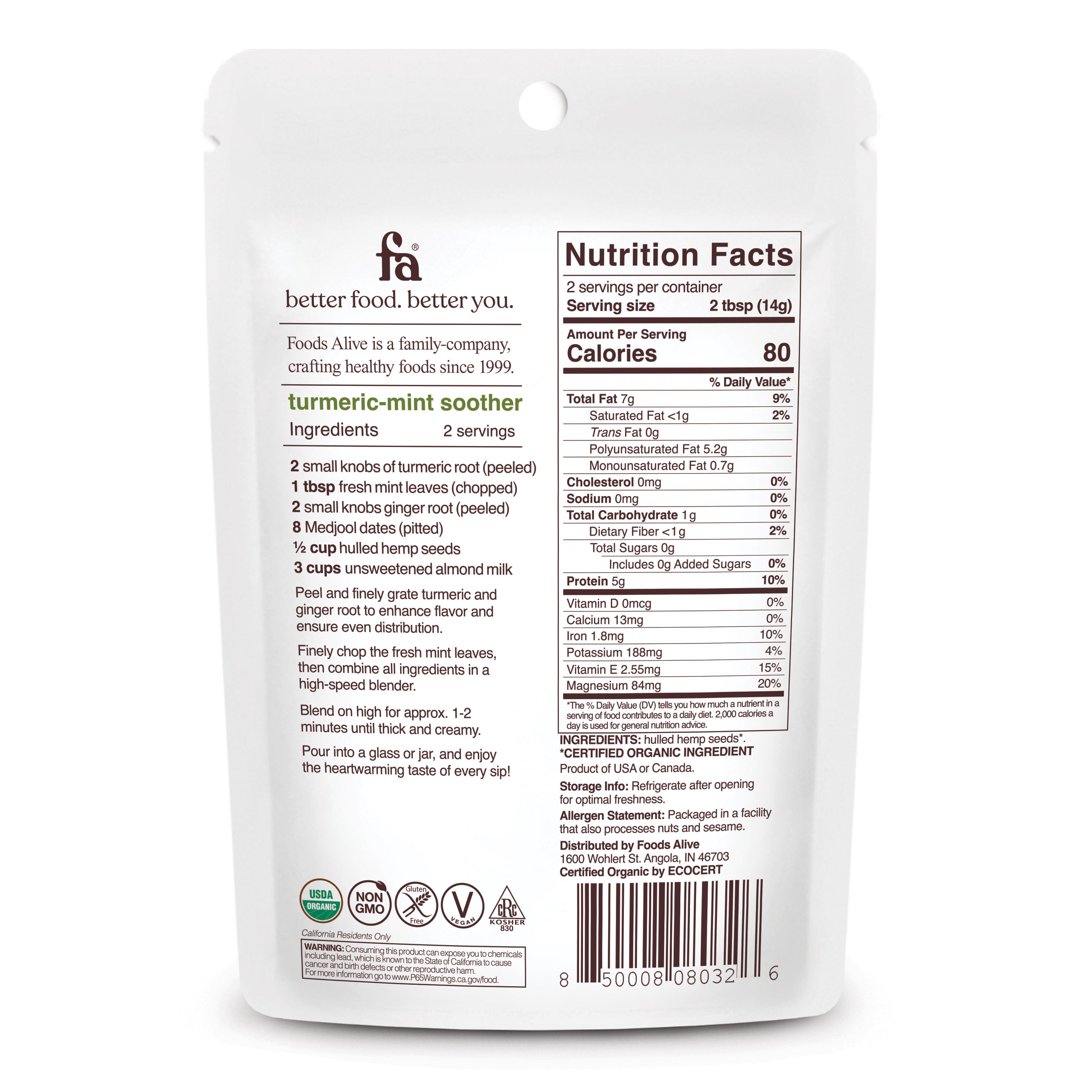 Foods Alive - Organic Hulled Hemp Seeds - 1 oz,
