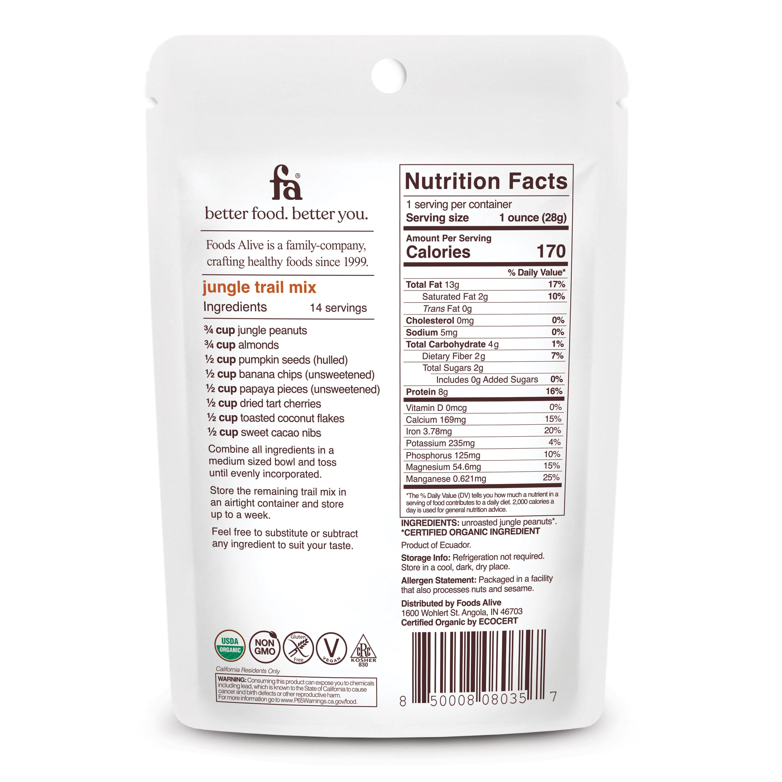 Foods Alive - Organic Wild Jungle Peanuts - 1 oz,
