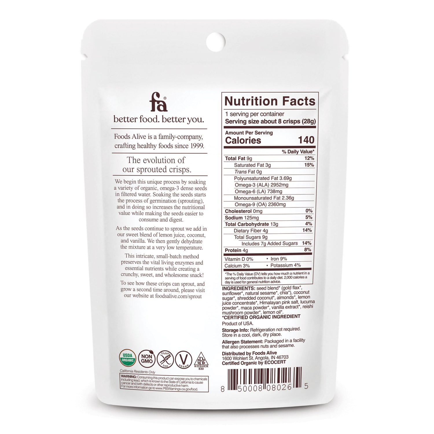 Lemony Lemon Organic Sprouted Crisps - 1 oz,