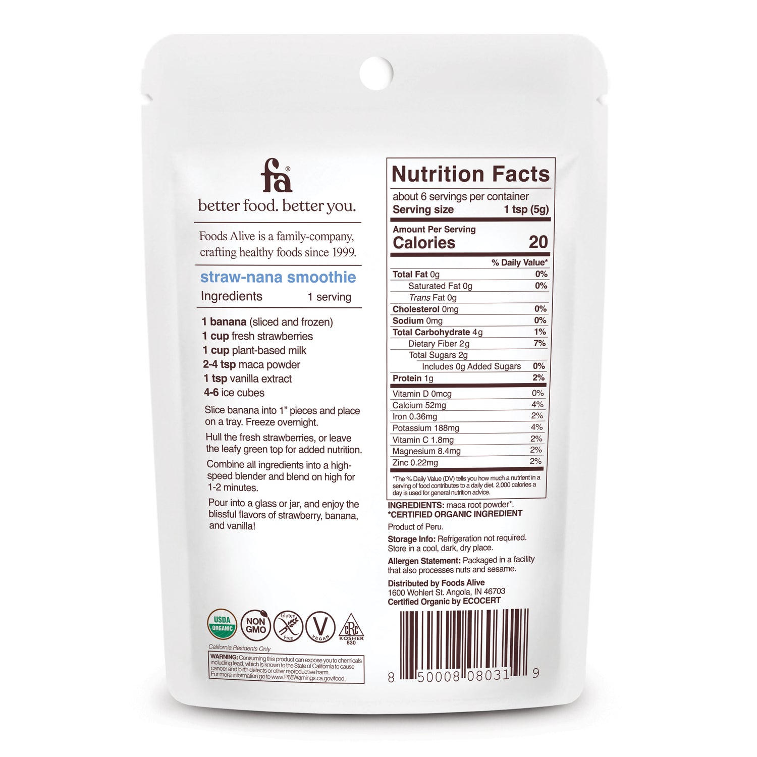 Foods Alive - Organic Maca Powder - 1 oz,