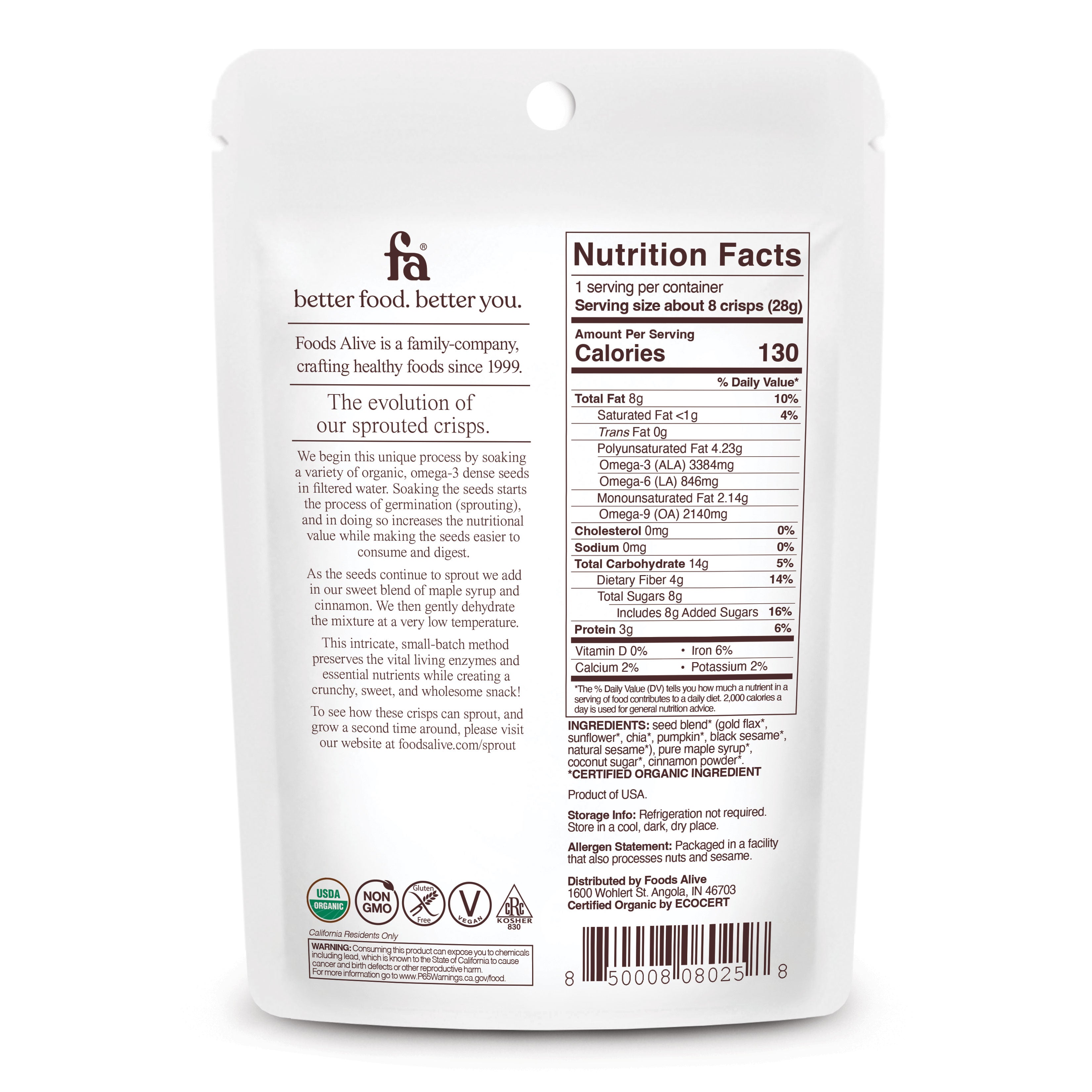 Maple & Cinnamon Organic Sprouted Crisps - 1 oz,
