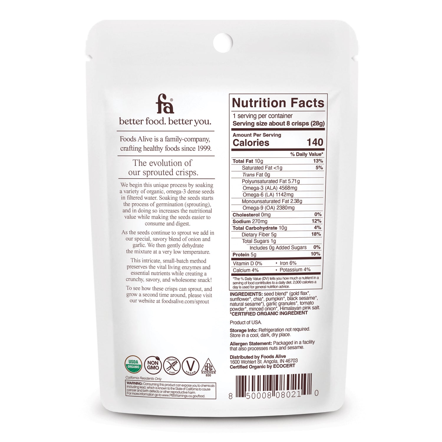 Onion & Garlic Organic Sprouted Crisps - 1 oz,