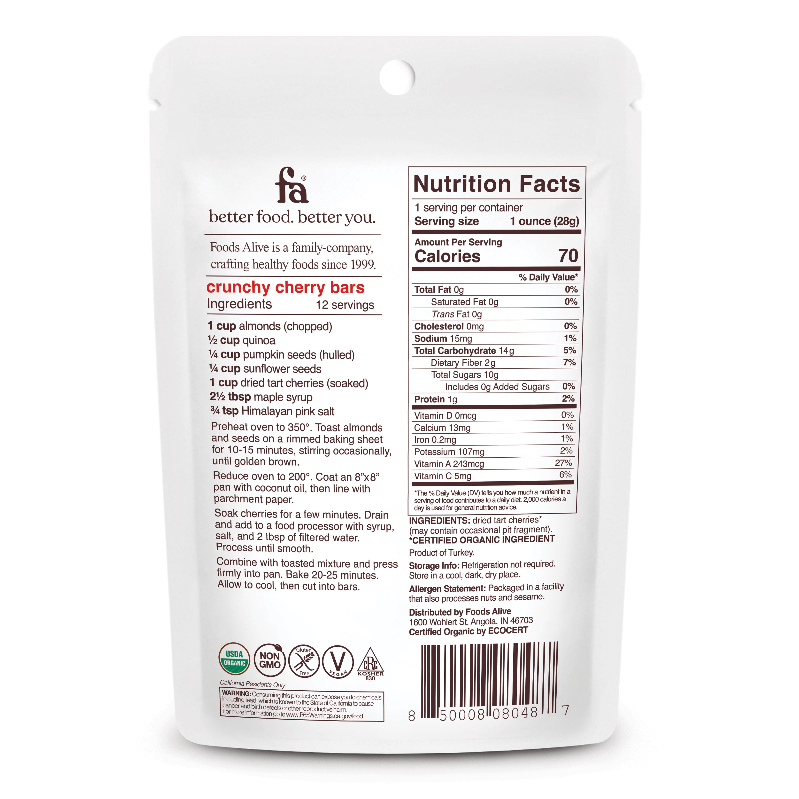 Tart Cherries - Organic - 1oz - Foods Alive,