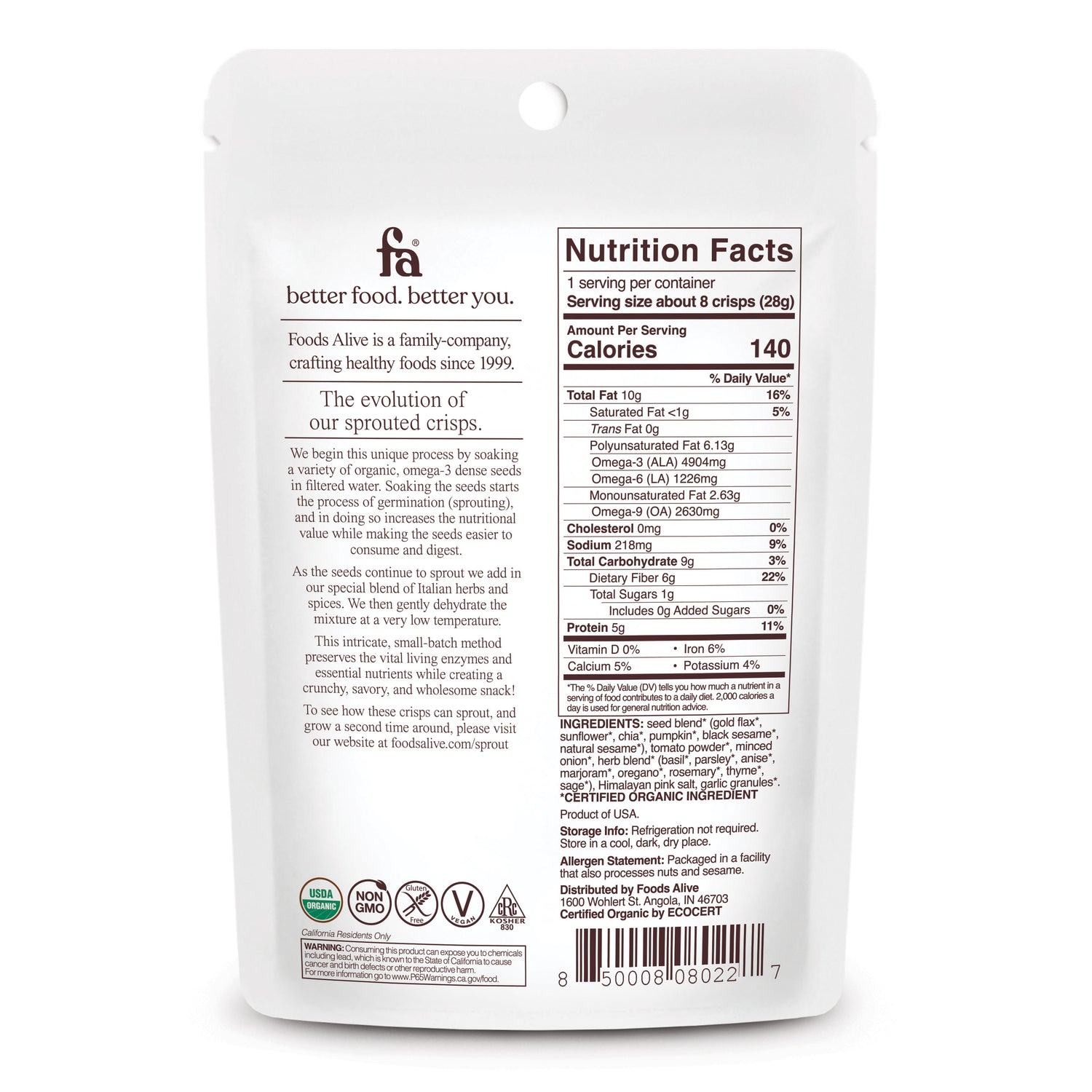 Tomato & Herb Organic Sprouted Crisps - 1 oz,