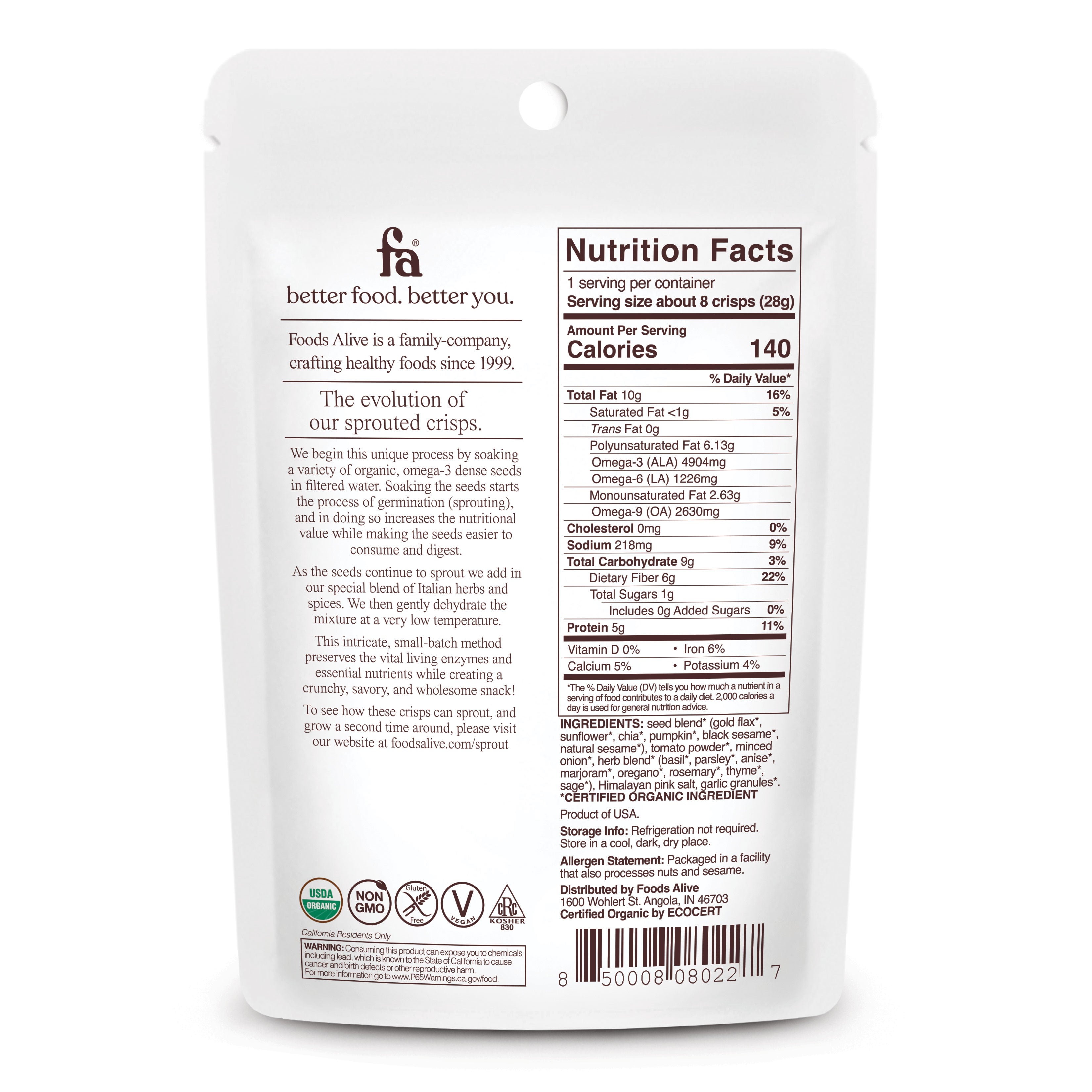 Tomato & Herb Organic Sprouted Crisps - 1 oz,