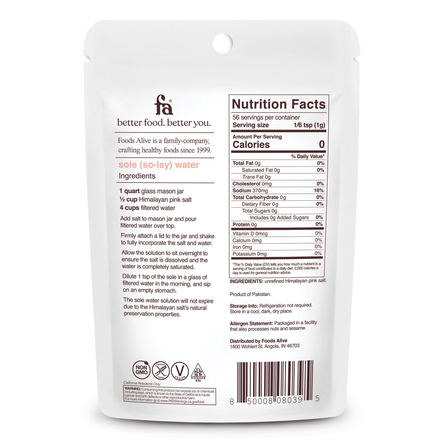 Foods Alive - Organic Himalayan Pink Mineral Salt - 2 oz,