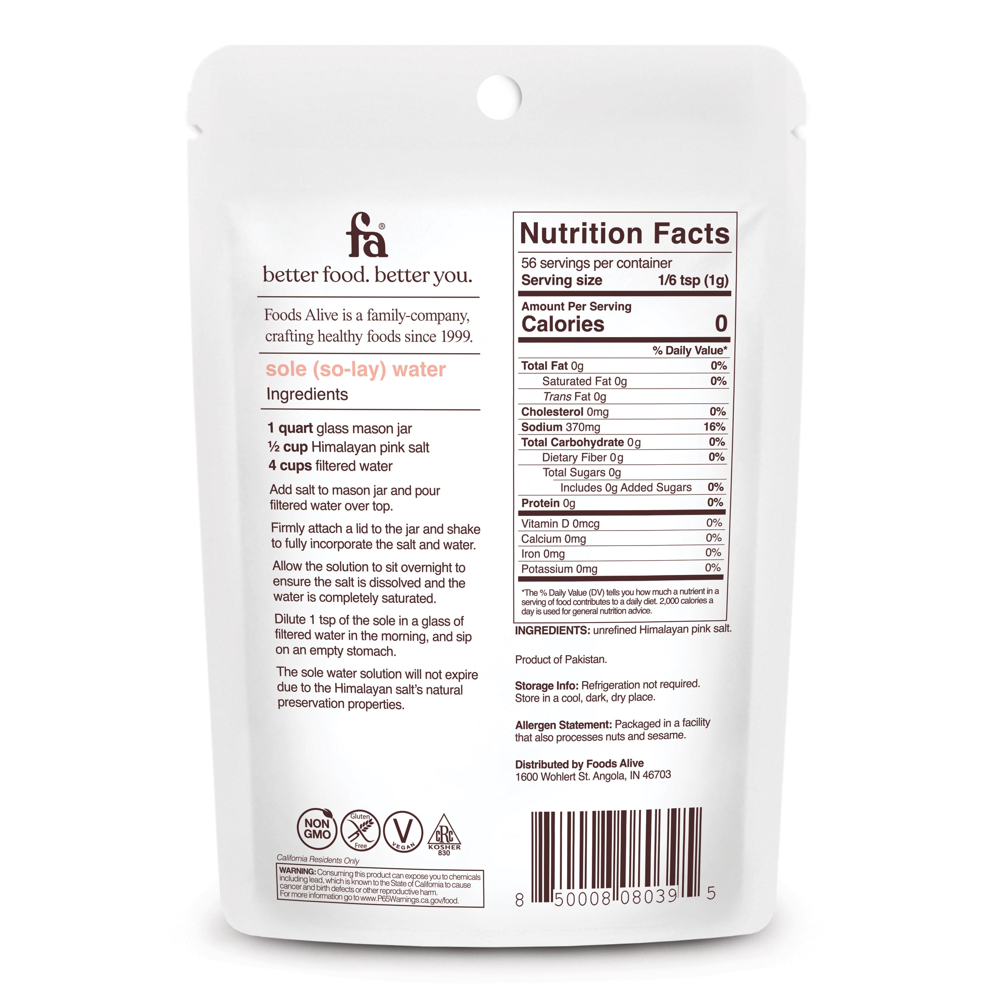 Foods Alive - Organic Himalayan Pink Mineral Salt - 2 oz,