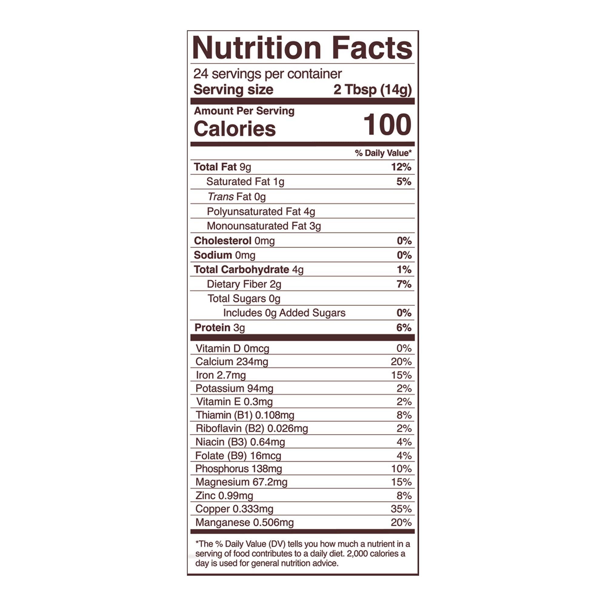 natural sesame seeds nutrition fact panel