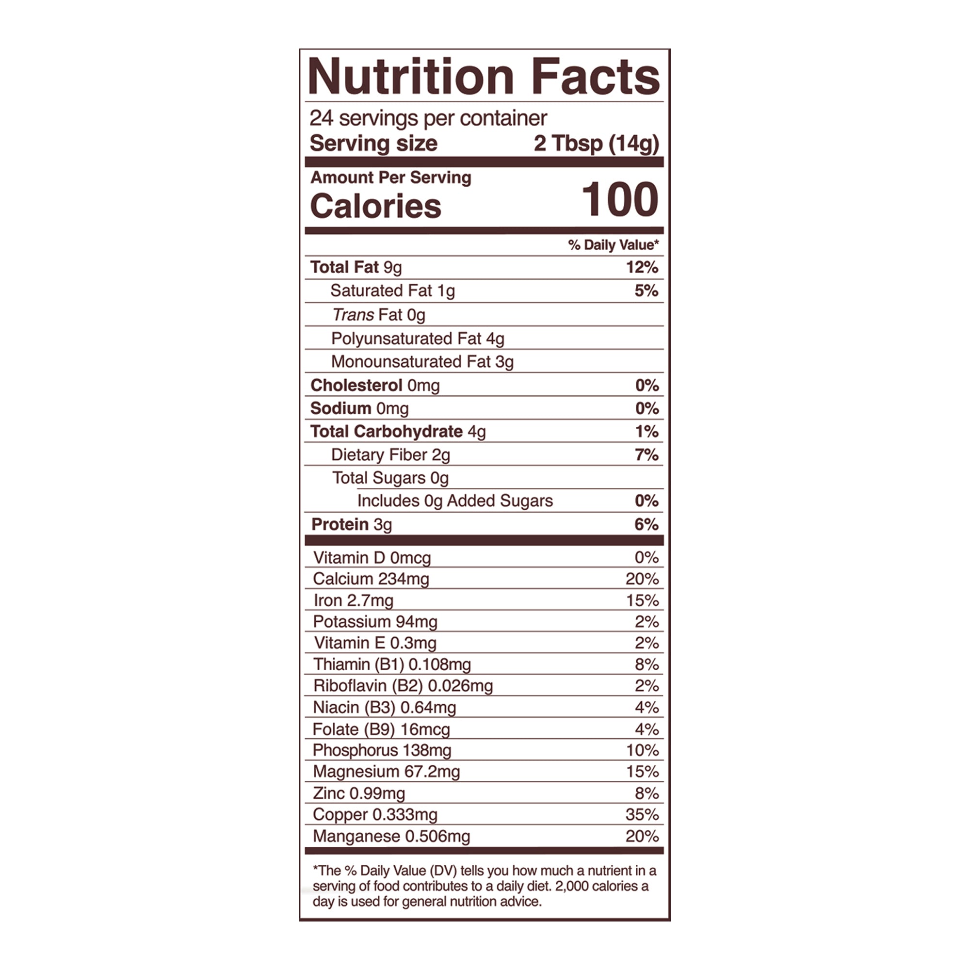 natural sesame seeds nutrition fact panel,