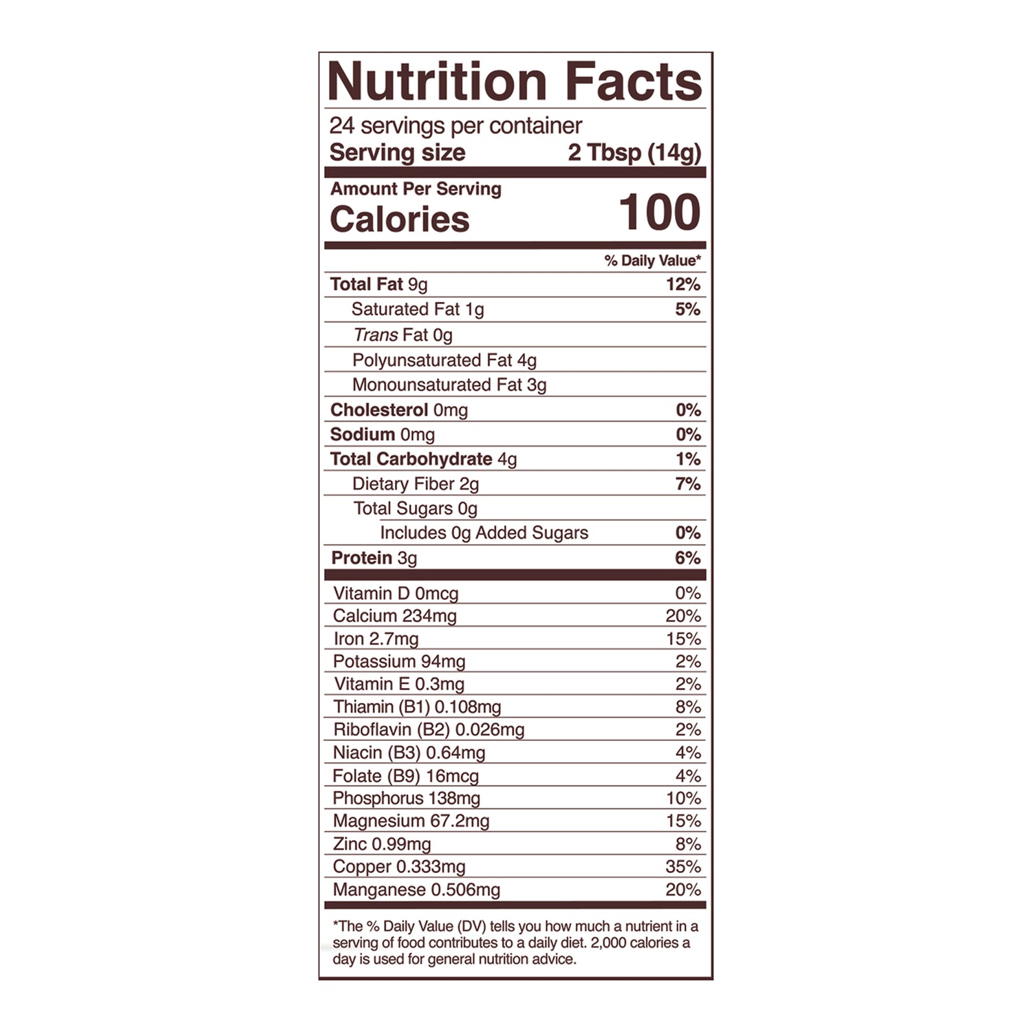 natural sesame seeds nutrition fact panel,