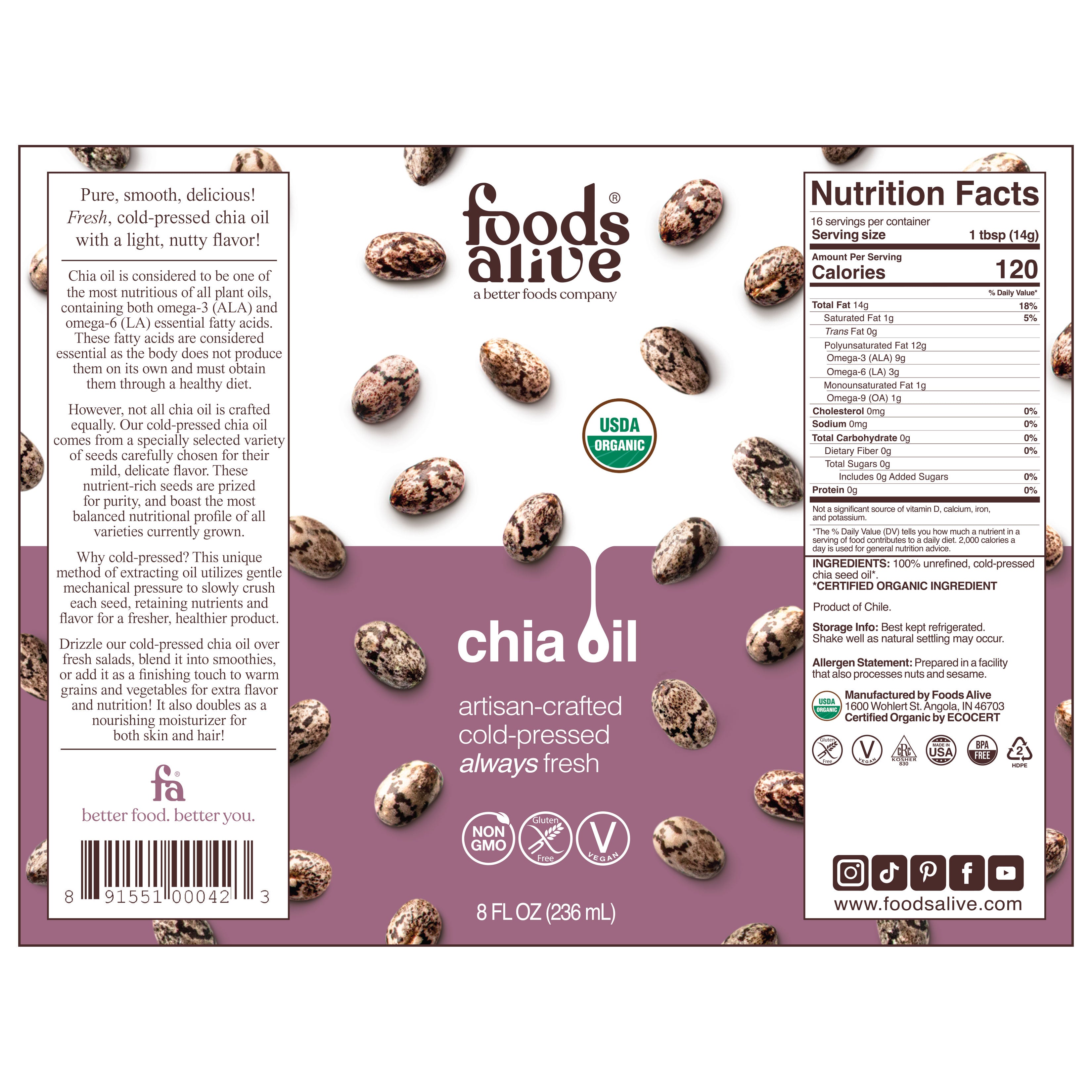 Organic Cold-Pressed Black Chia Seed Oil 8oz,