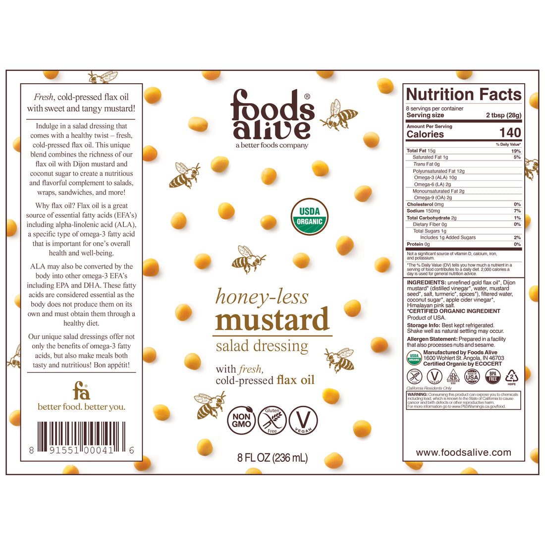 Organic Honey-Less Mustard Salad Dressing - 8oz