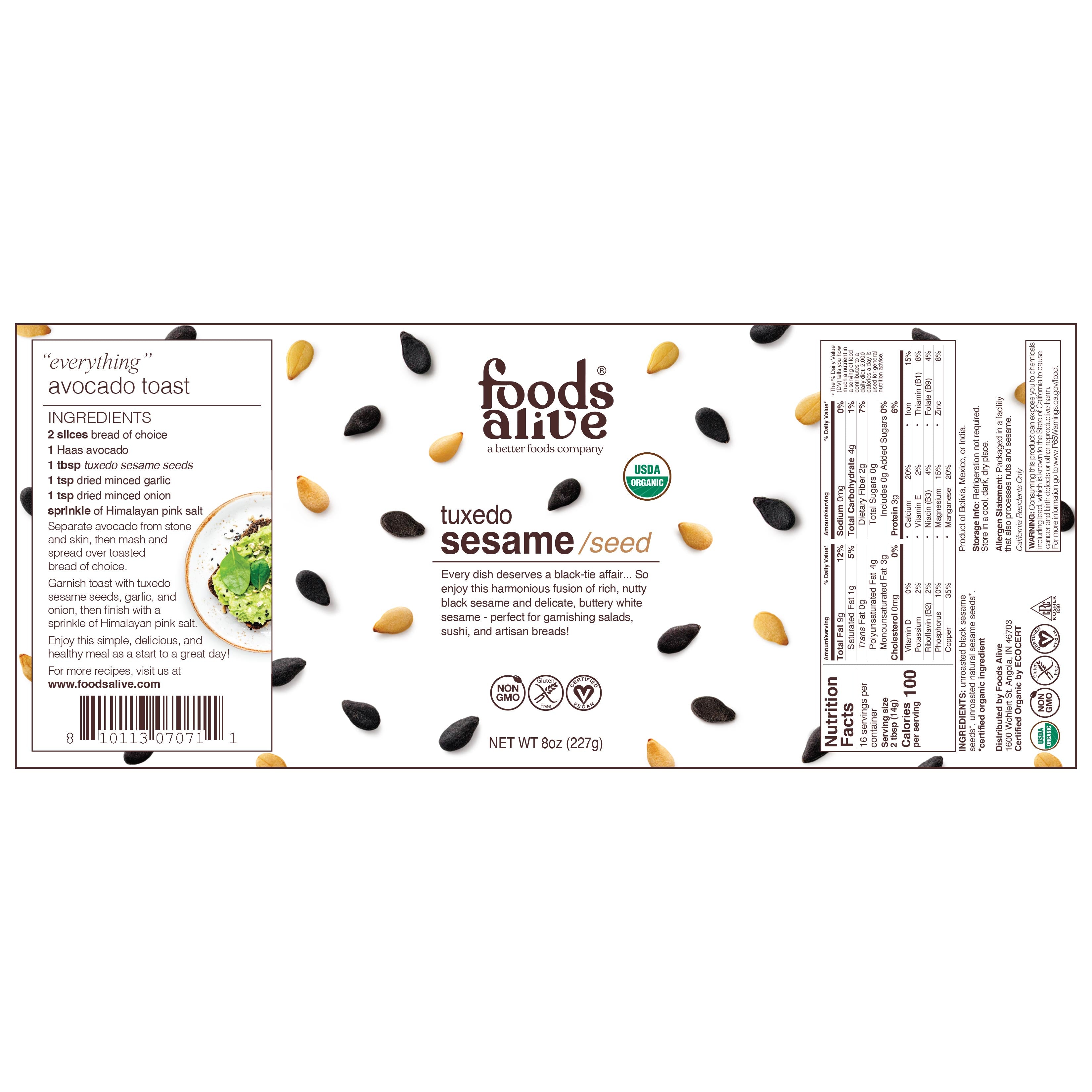 organic tuxedo sesame / seed / label