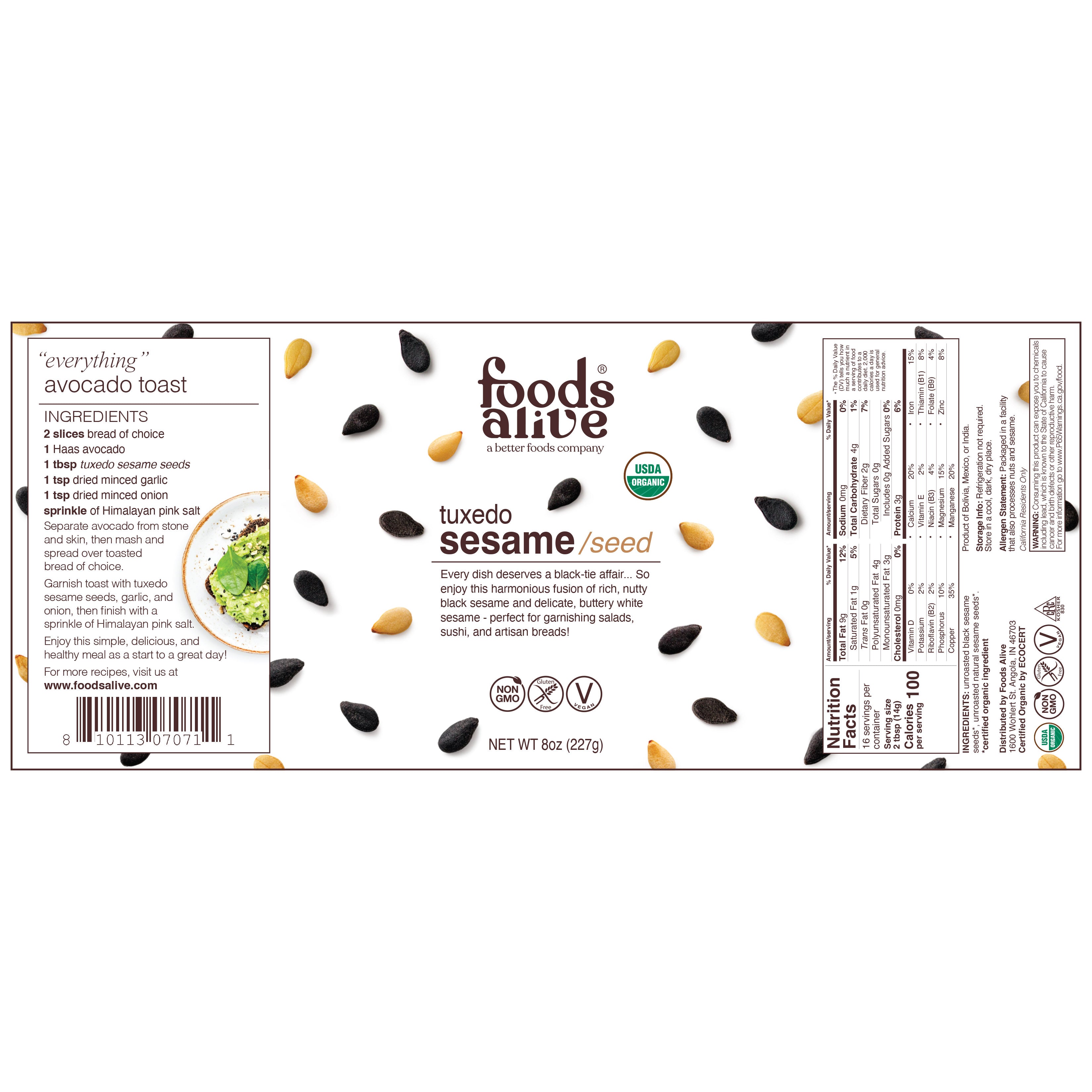 organic tuxedo sesame seed / label