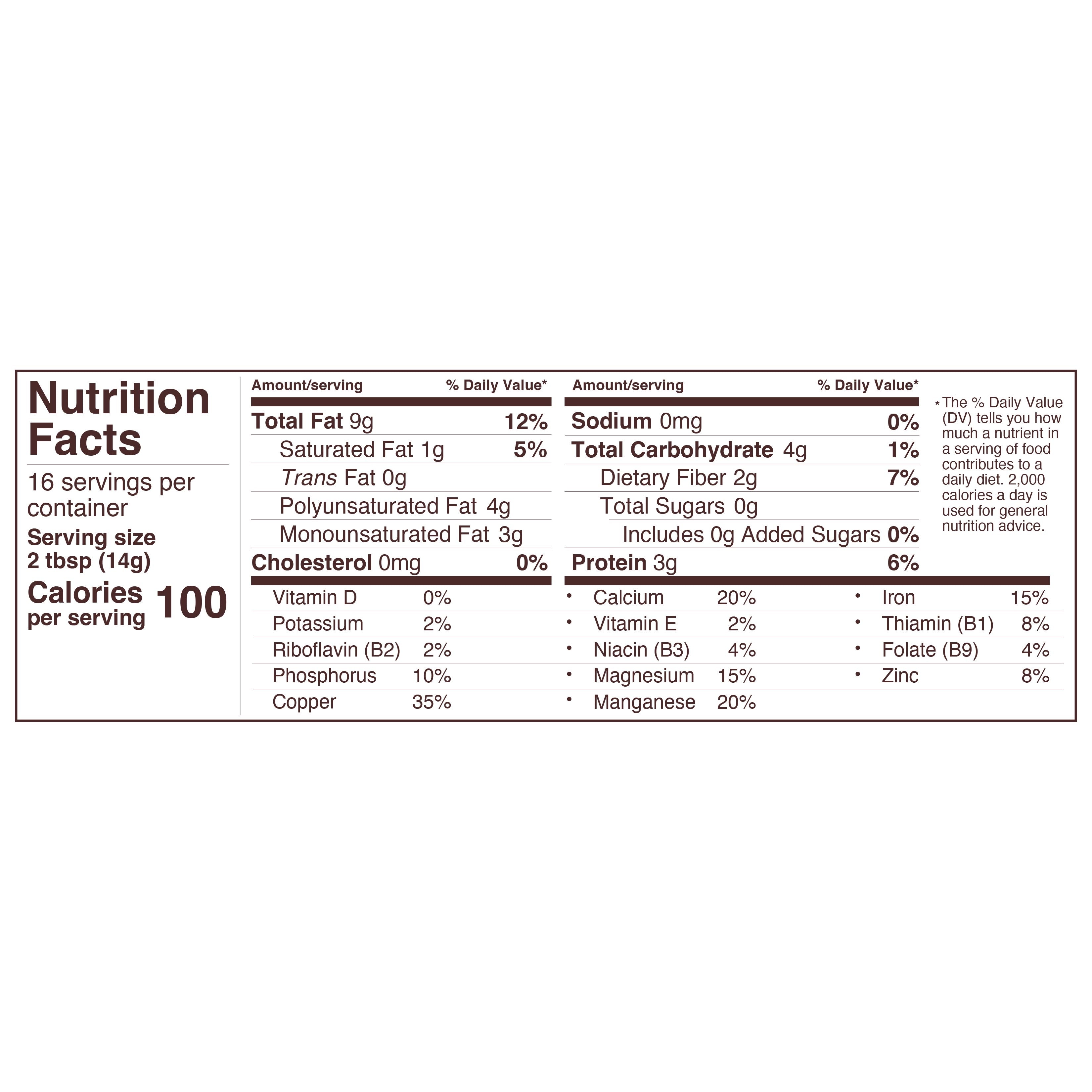 organic tuxedo sesame / seed / nutritional label