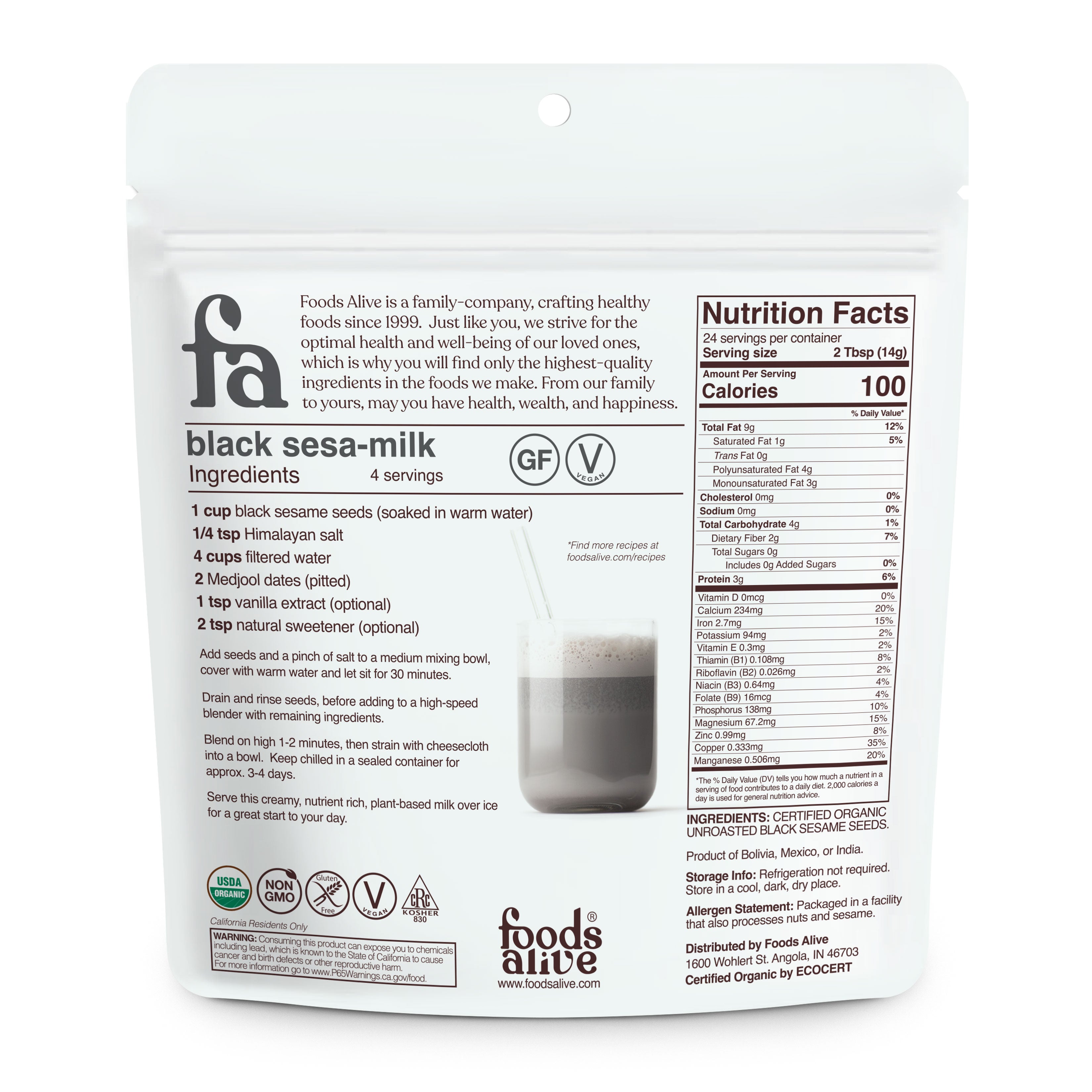 Foods Alive - Organic Black Sesame Seed - 12 oz,