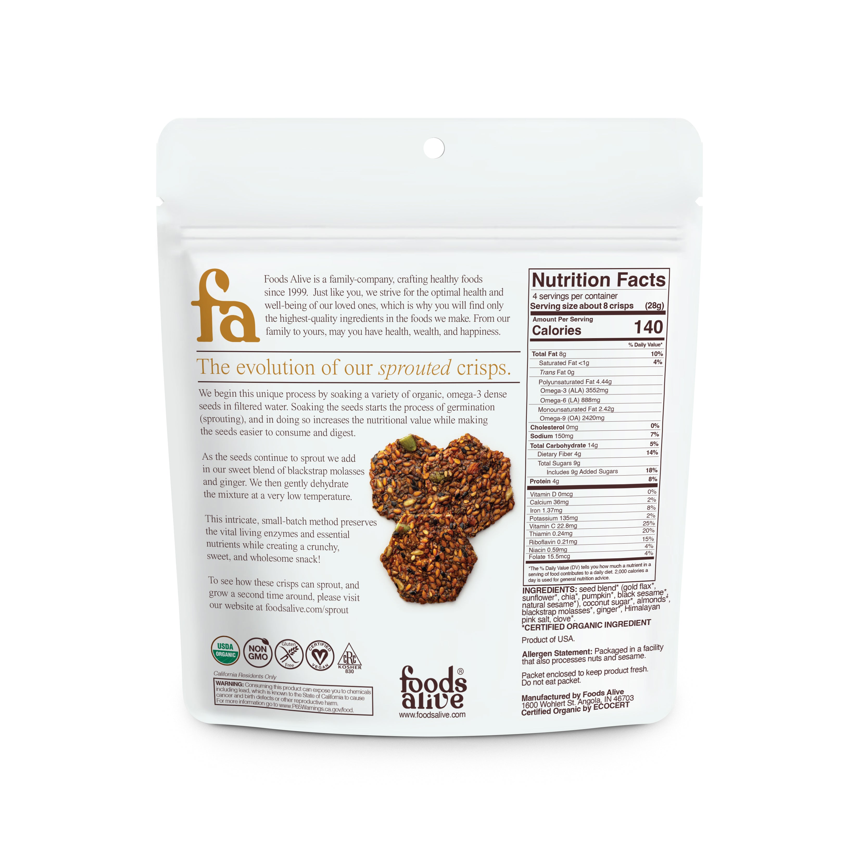 Ginger Snap Organic Sprouted Crisps - 4 oz