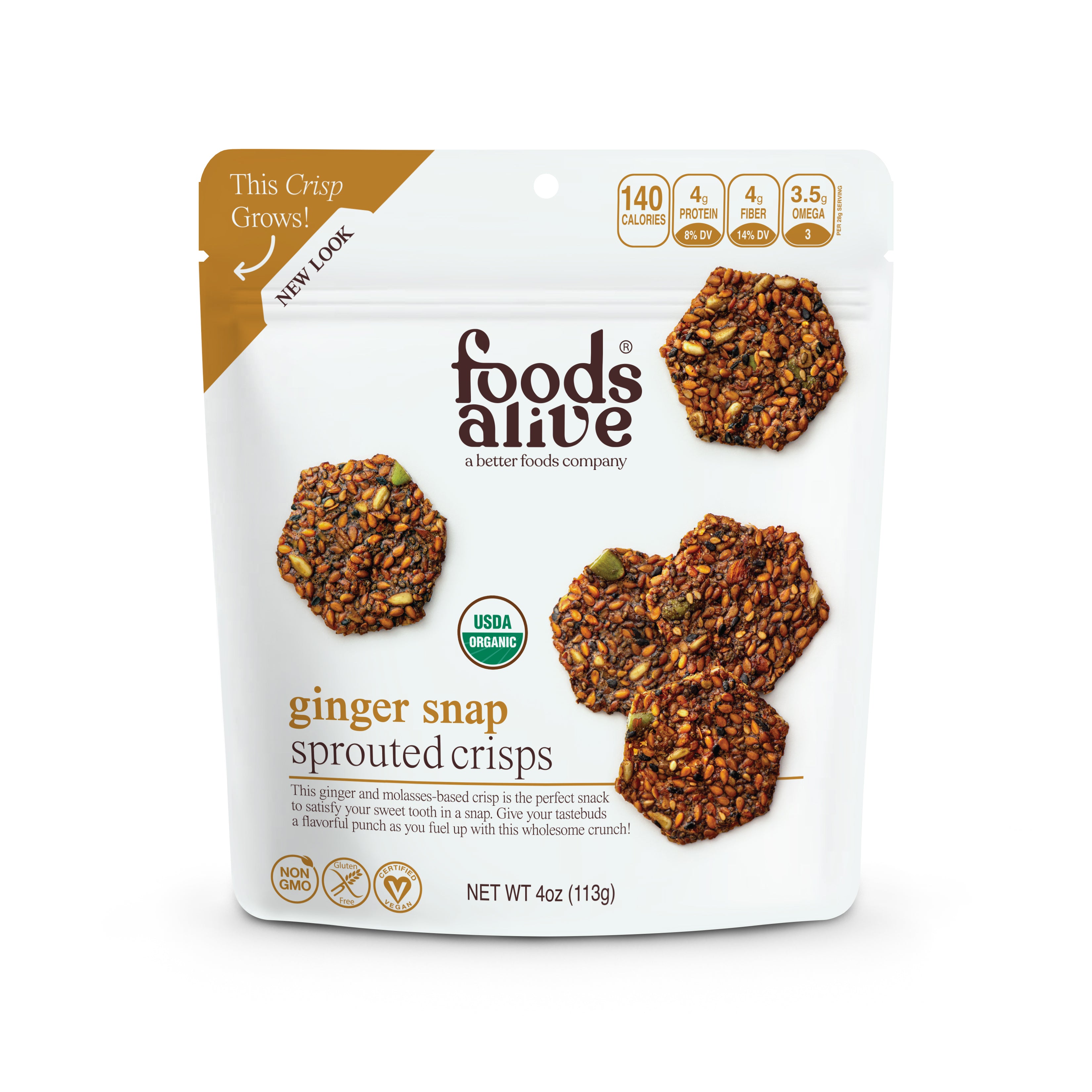 Ginger Snap Organic Sprouted Crisps - 4 oz