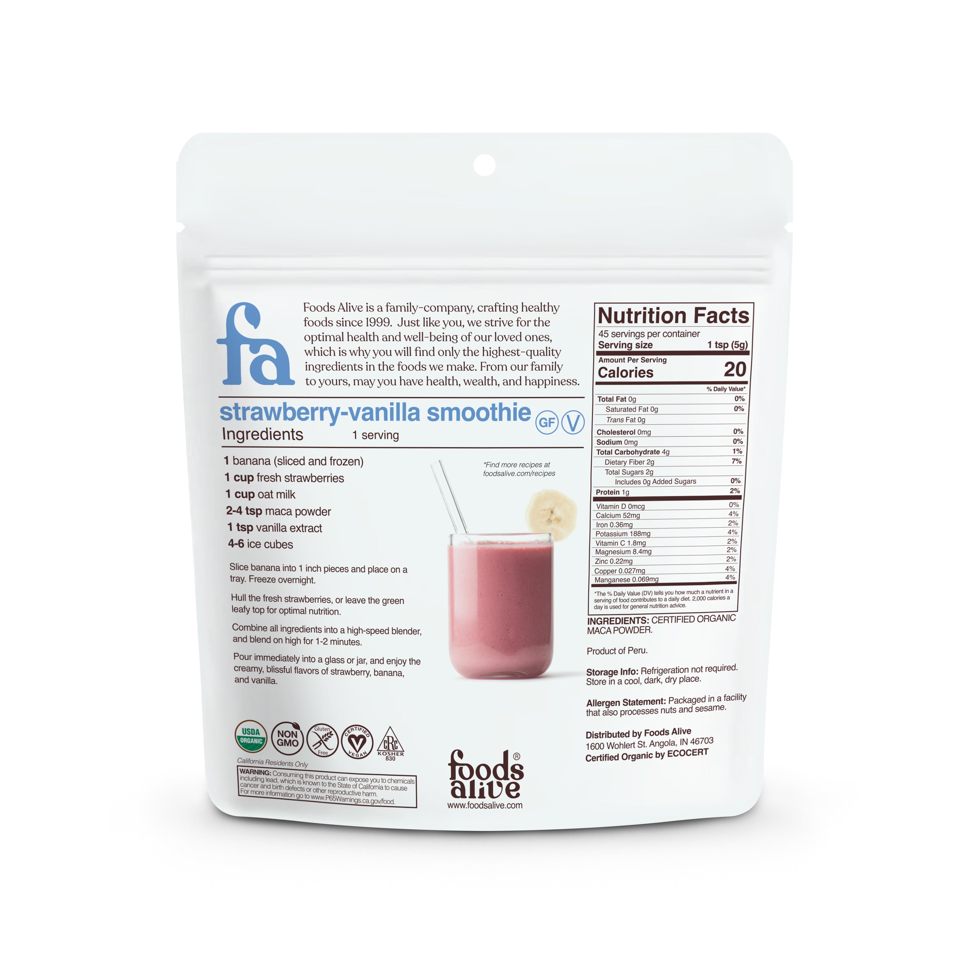 Foods Alive - Organic Maca Powder - 8 oz - Back