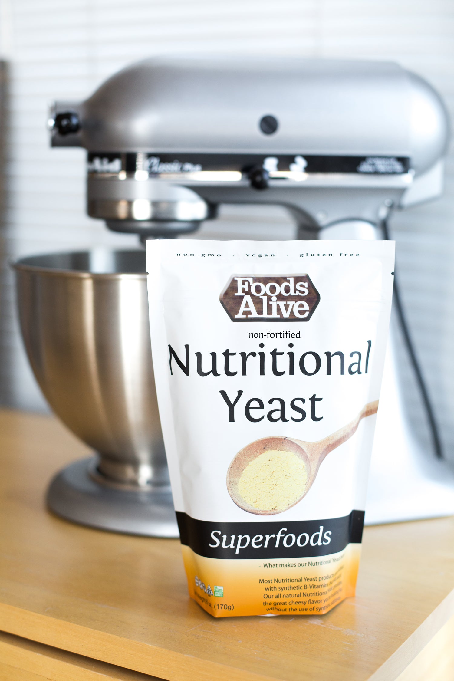 Nutritional yeast in front of mixer