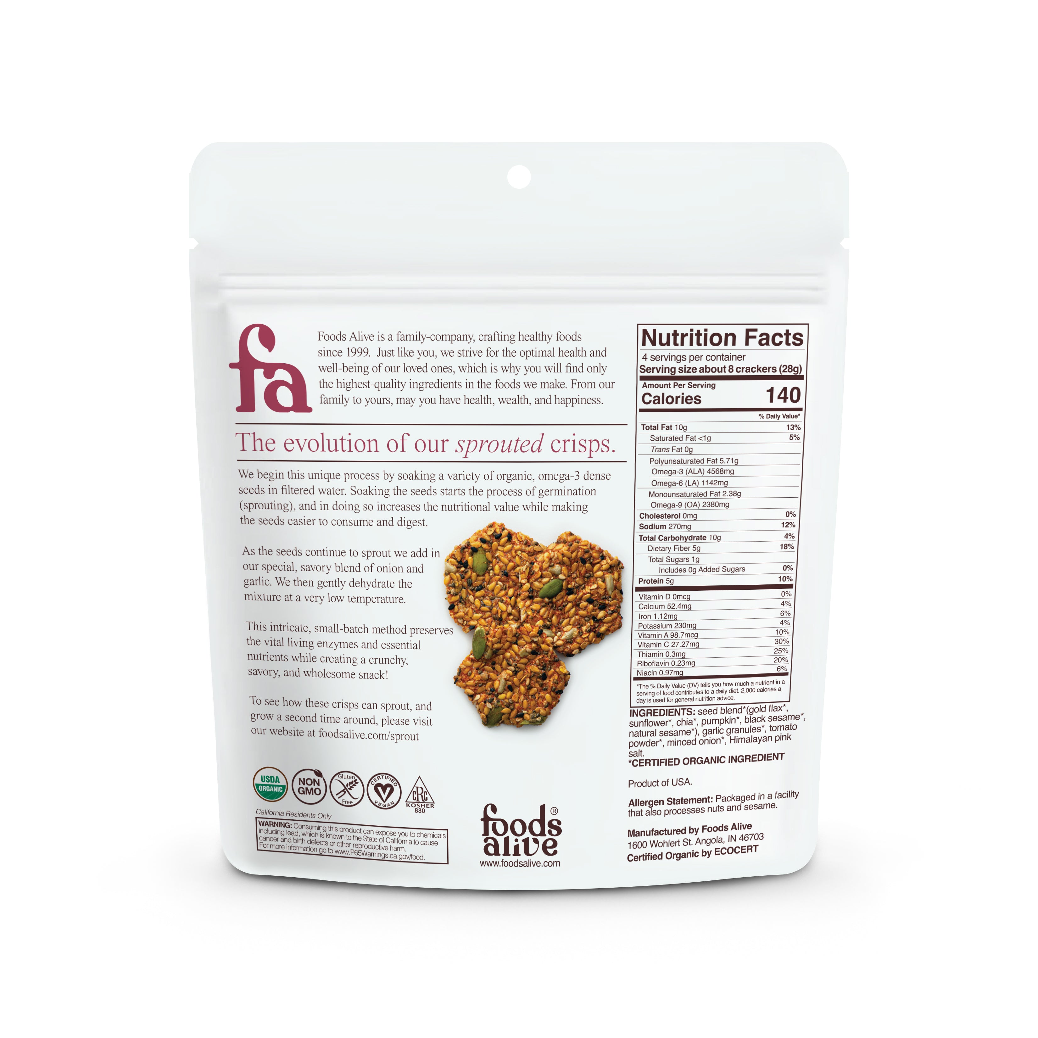 Onion & Garlic Organic Sprouted Crisps - 4 oz
