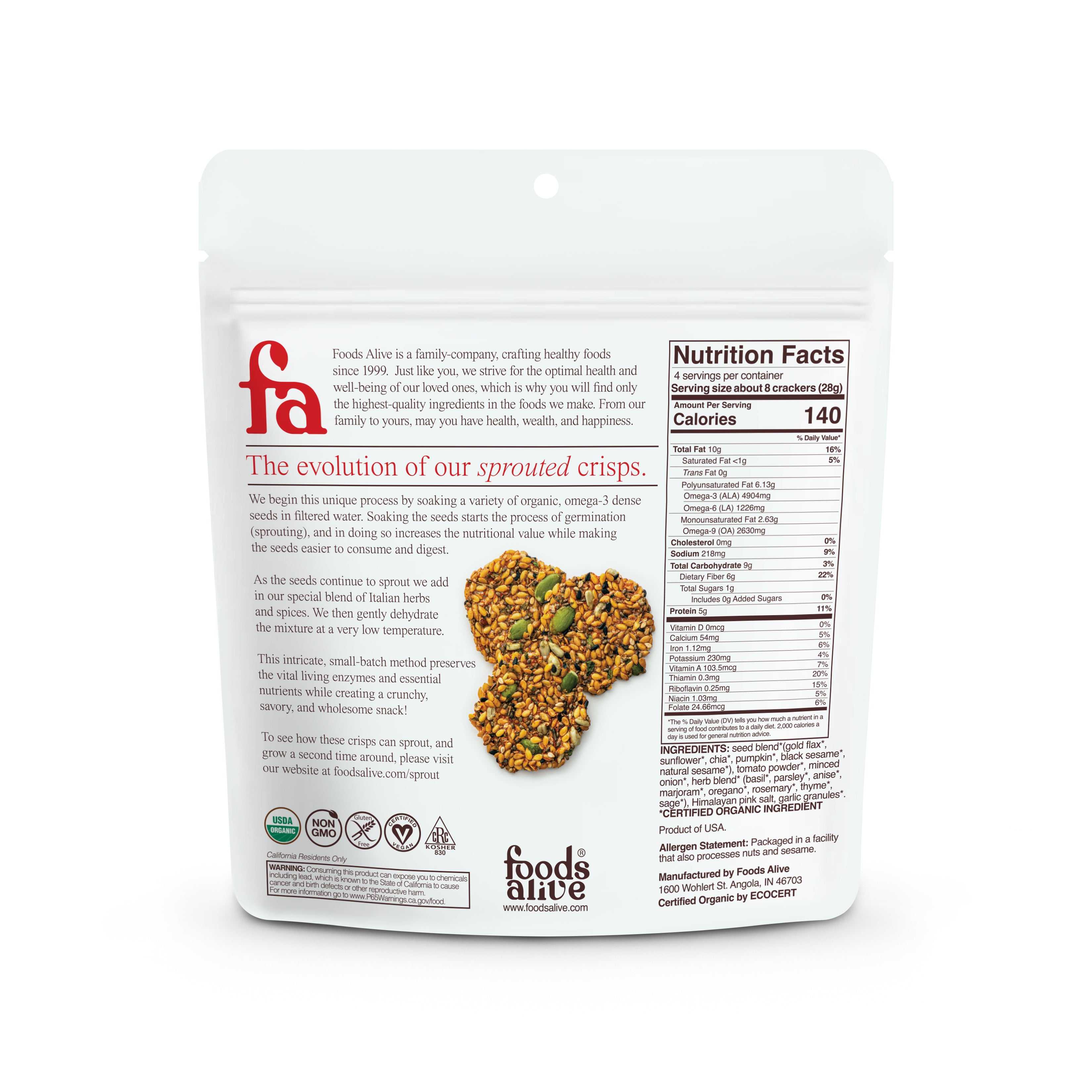 Tomato & Herb Organic Sprouted Crisps - 4 oz