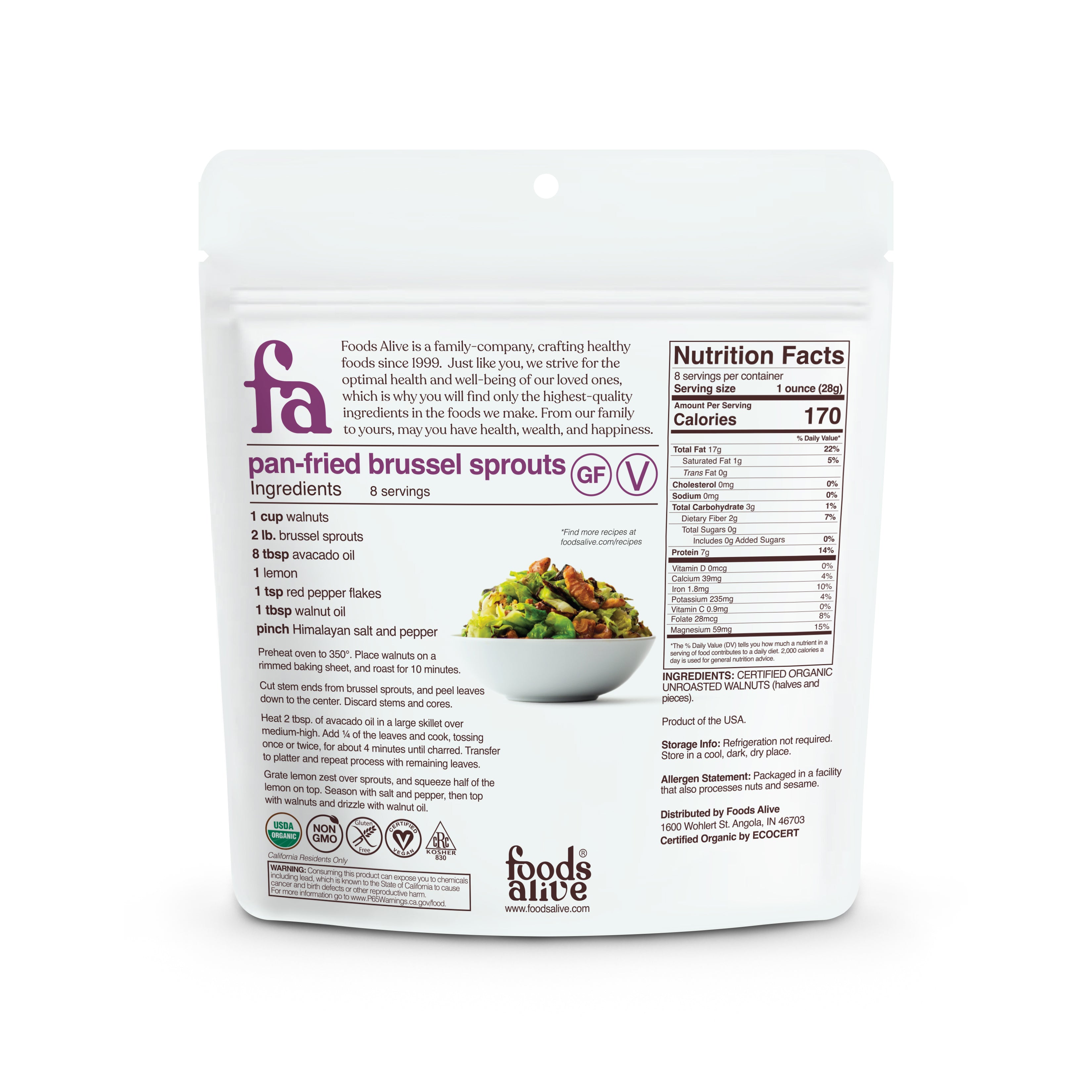 Organic Raw Walnuts - 8oz - Back - Foods Alive