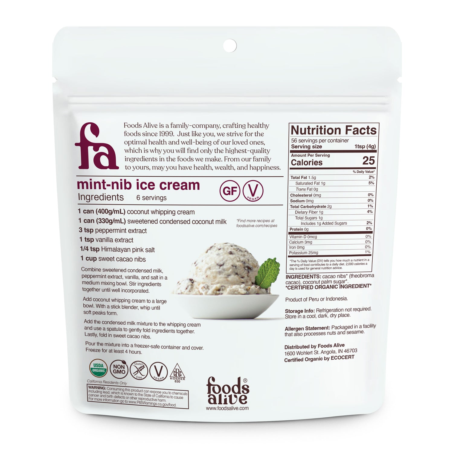 Foods Alive - Organic Sweet Cacao Nibs - 8 oz,