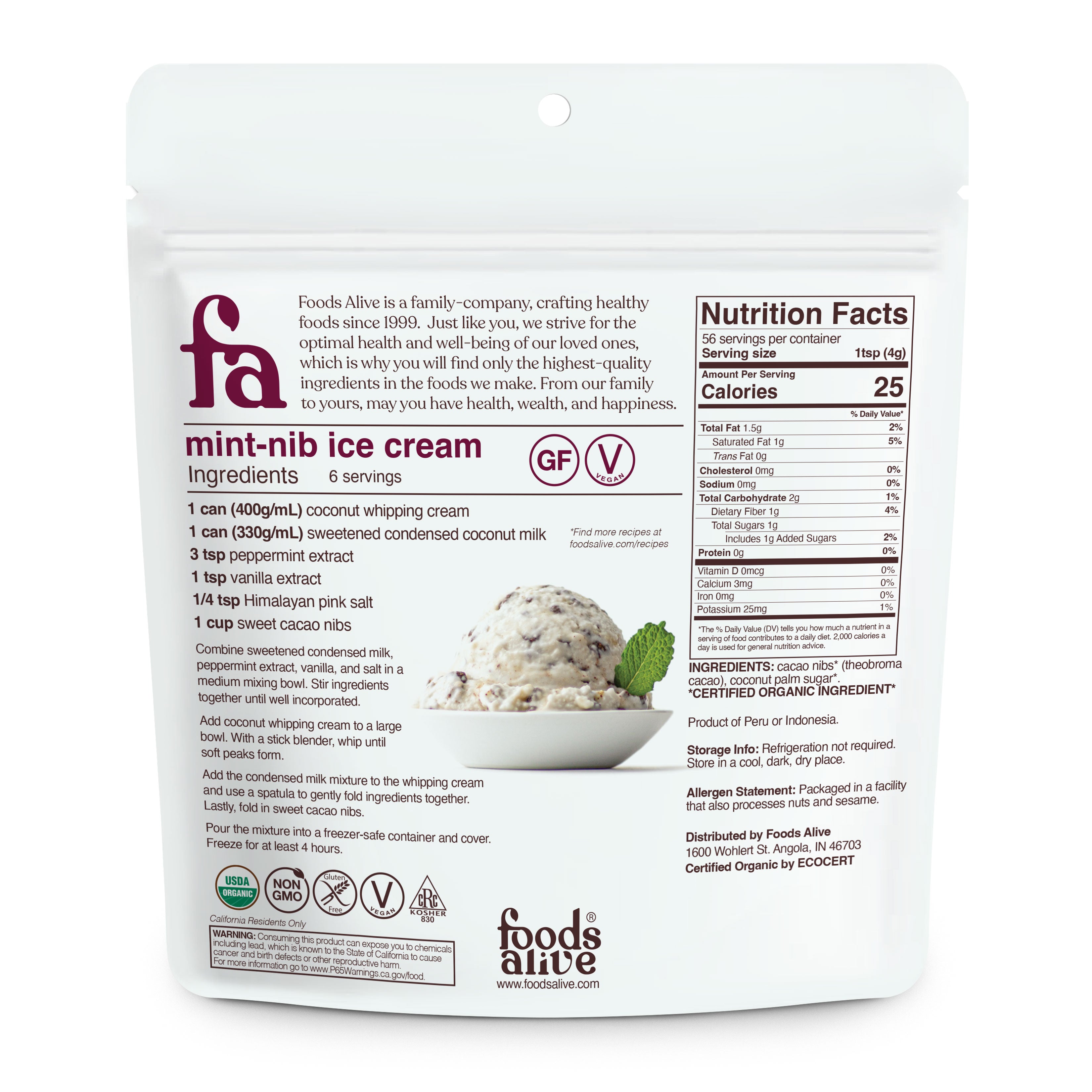 Foods Alive - Organic Sweet Cacao Nibs - 8 oz,