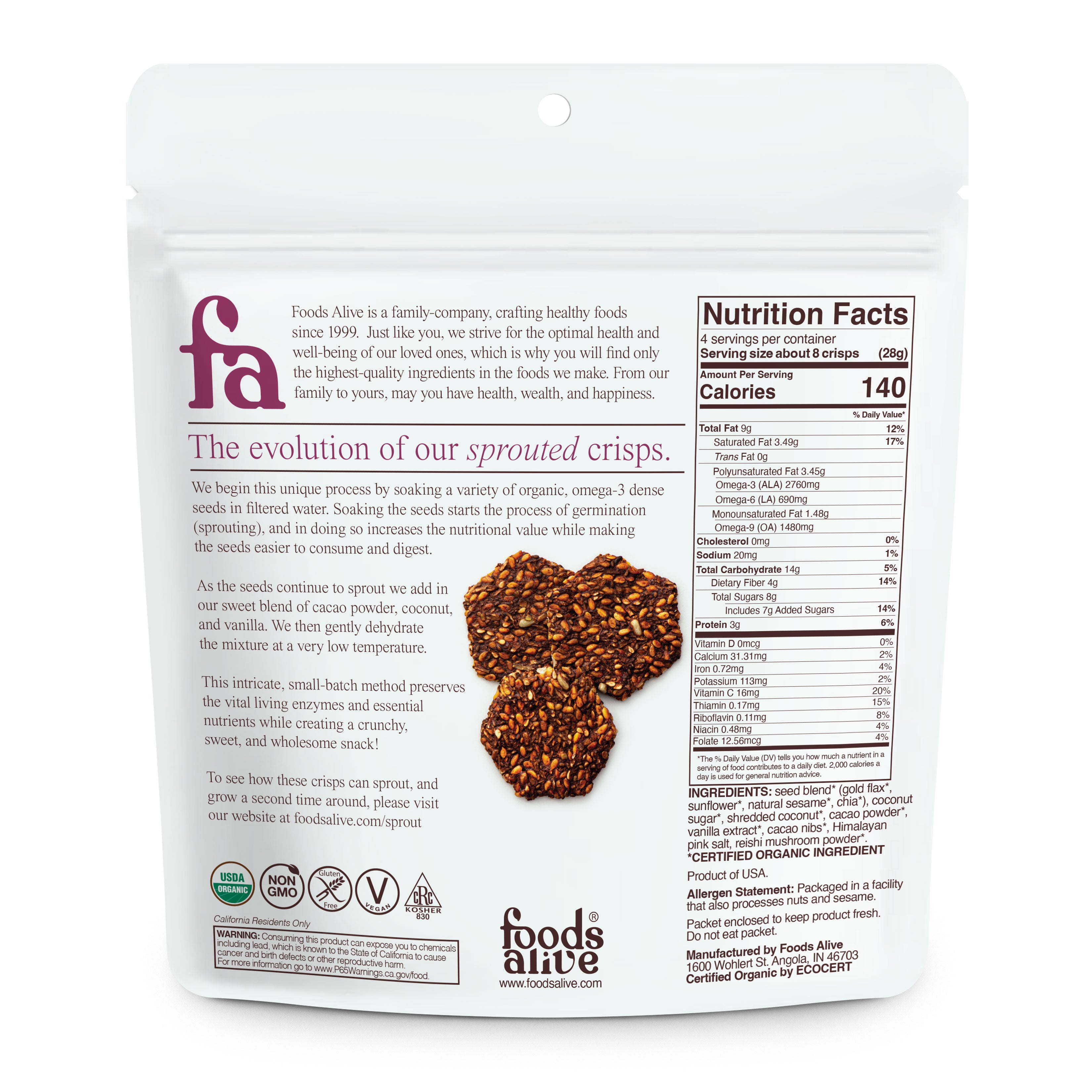 Coco-Coconut Organic Sprouted Crisps - 4 oz,
