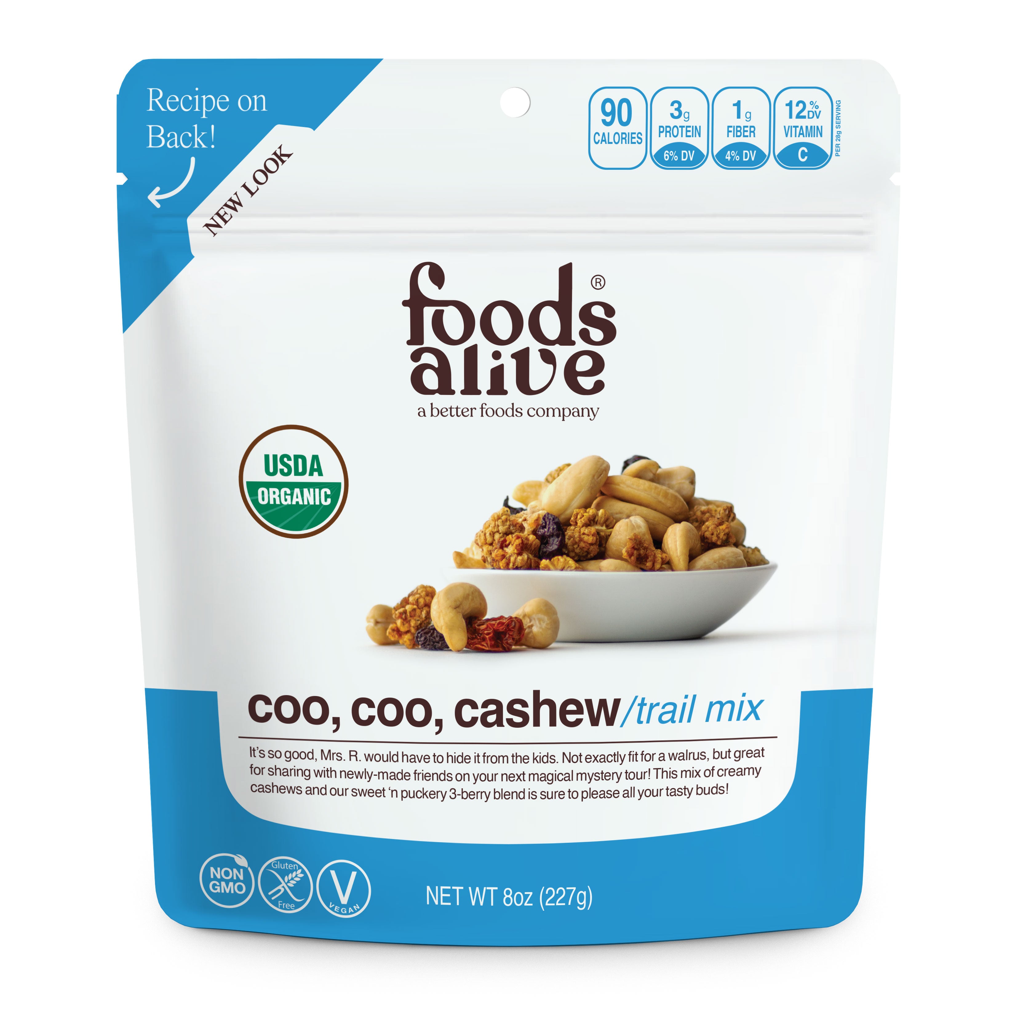 organic coo, coo, cashew trail mix,
