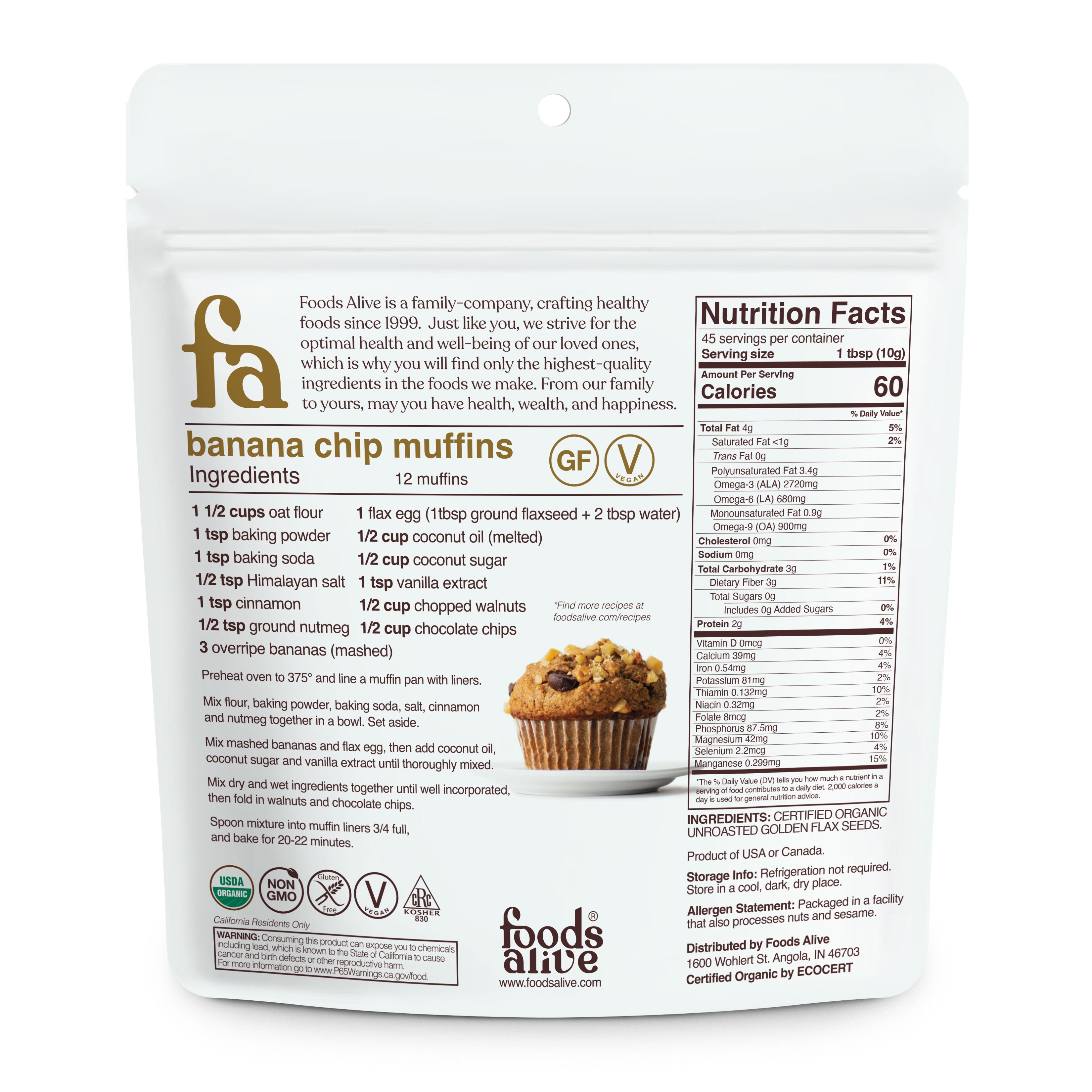 Foods Alive - Organic Golden Flax Seed - 16 oz