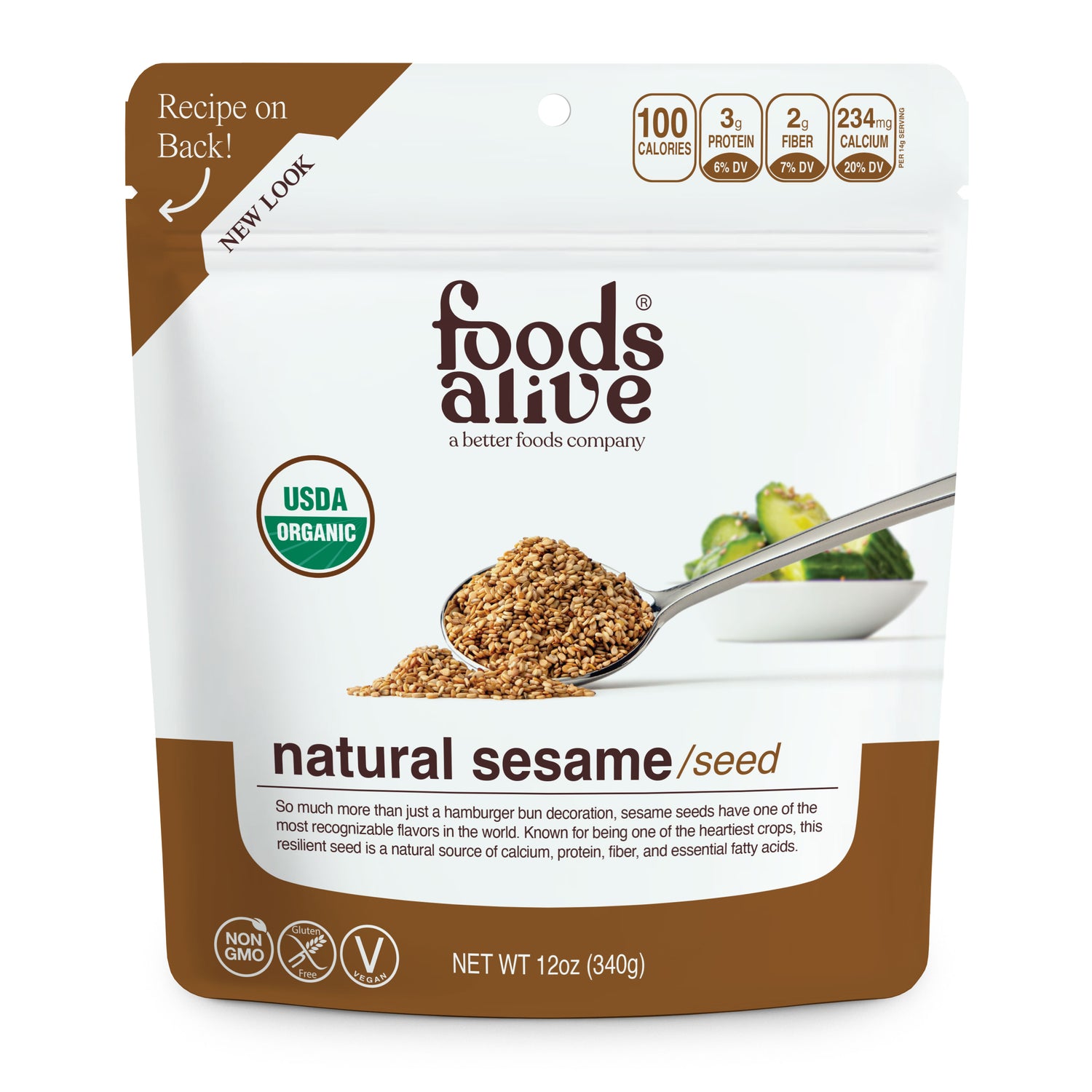 Organic Natural Sesame Seeds - 12oz - Front - Foods Alive,