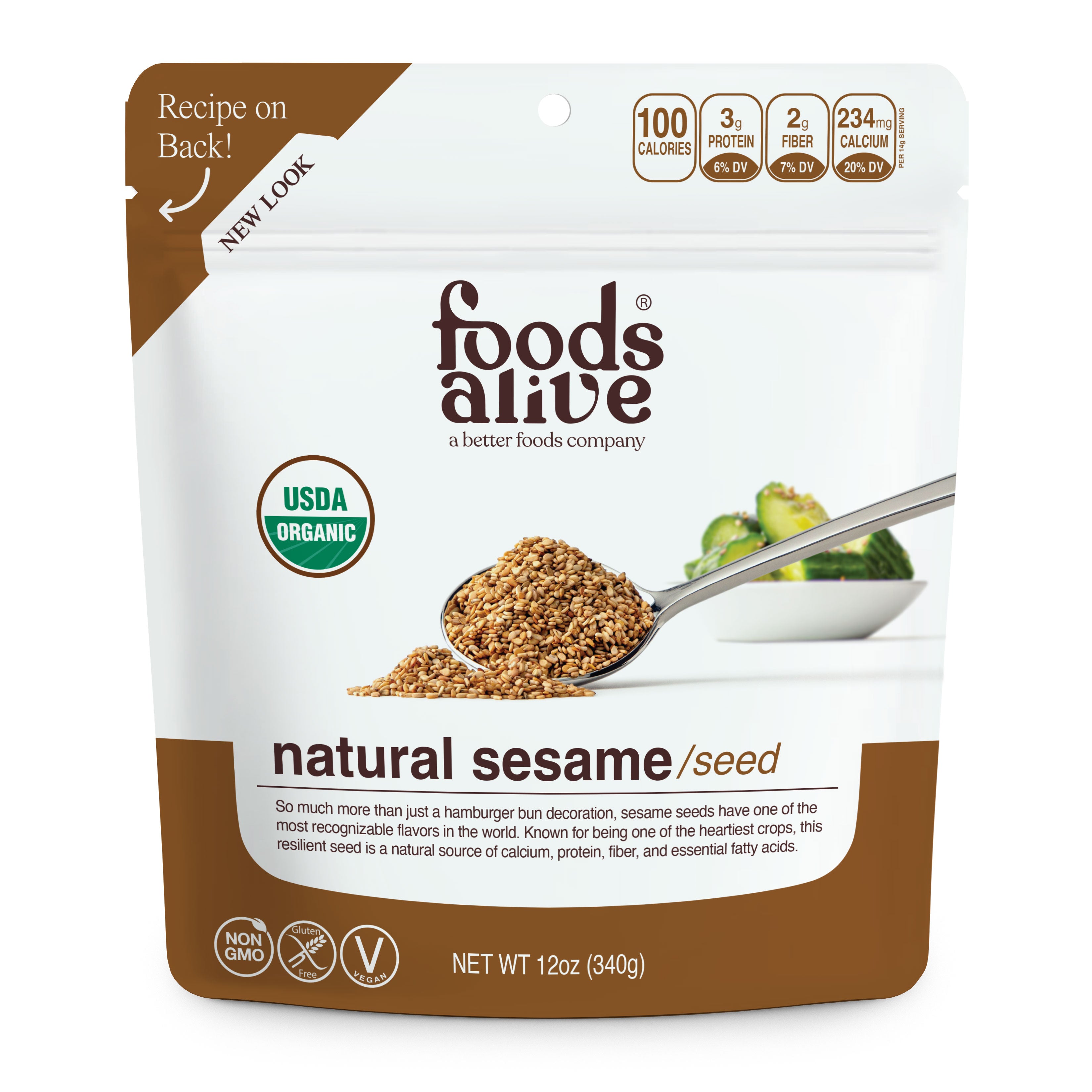 Organic Natural Sesame Seeds - 12oz - Front - Foods Alive,