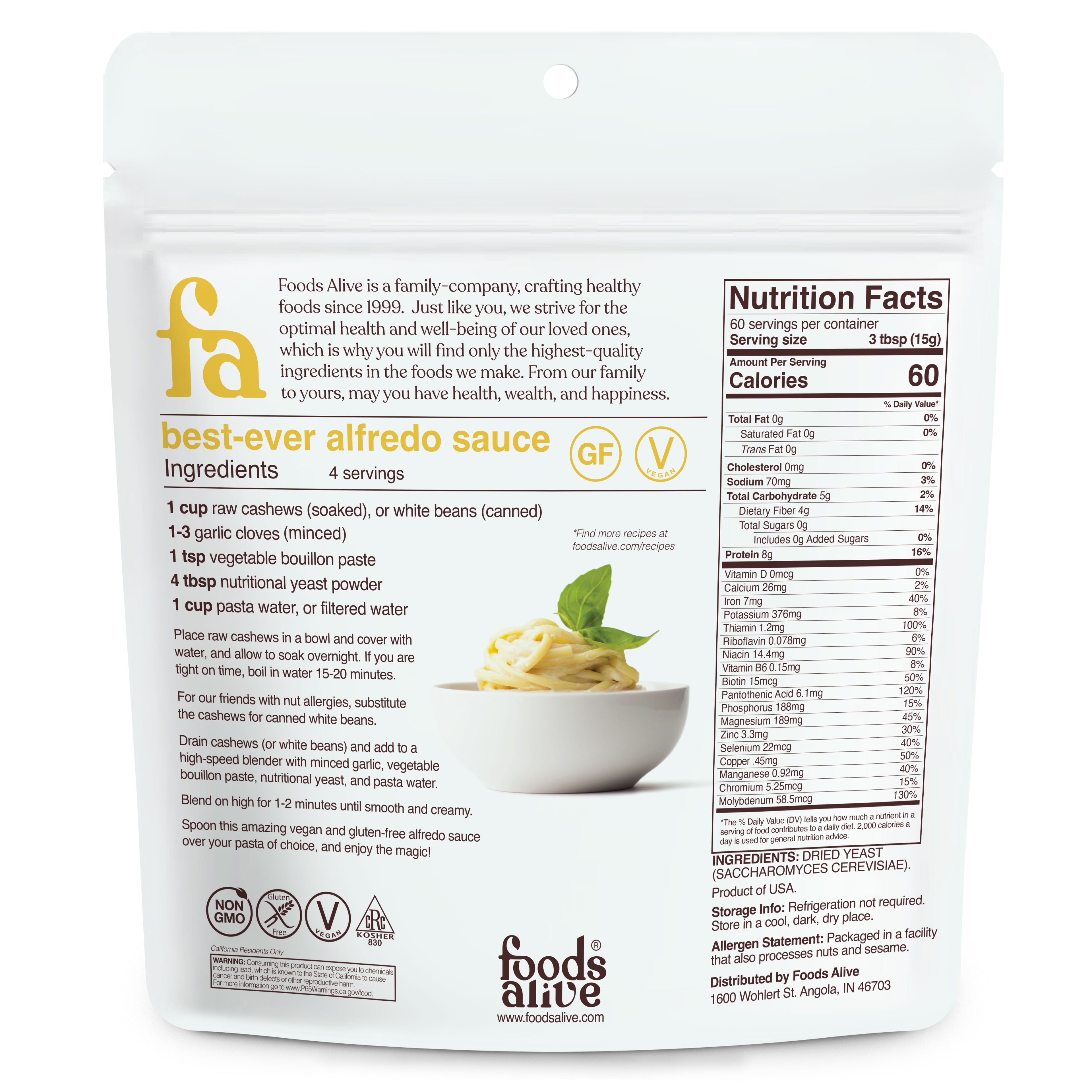 Foods Alive - Nutritional Yeast - 2-Pounds - Back - Nutritional Panel