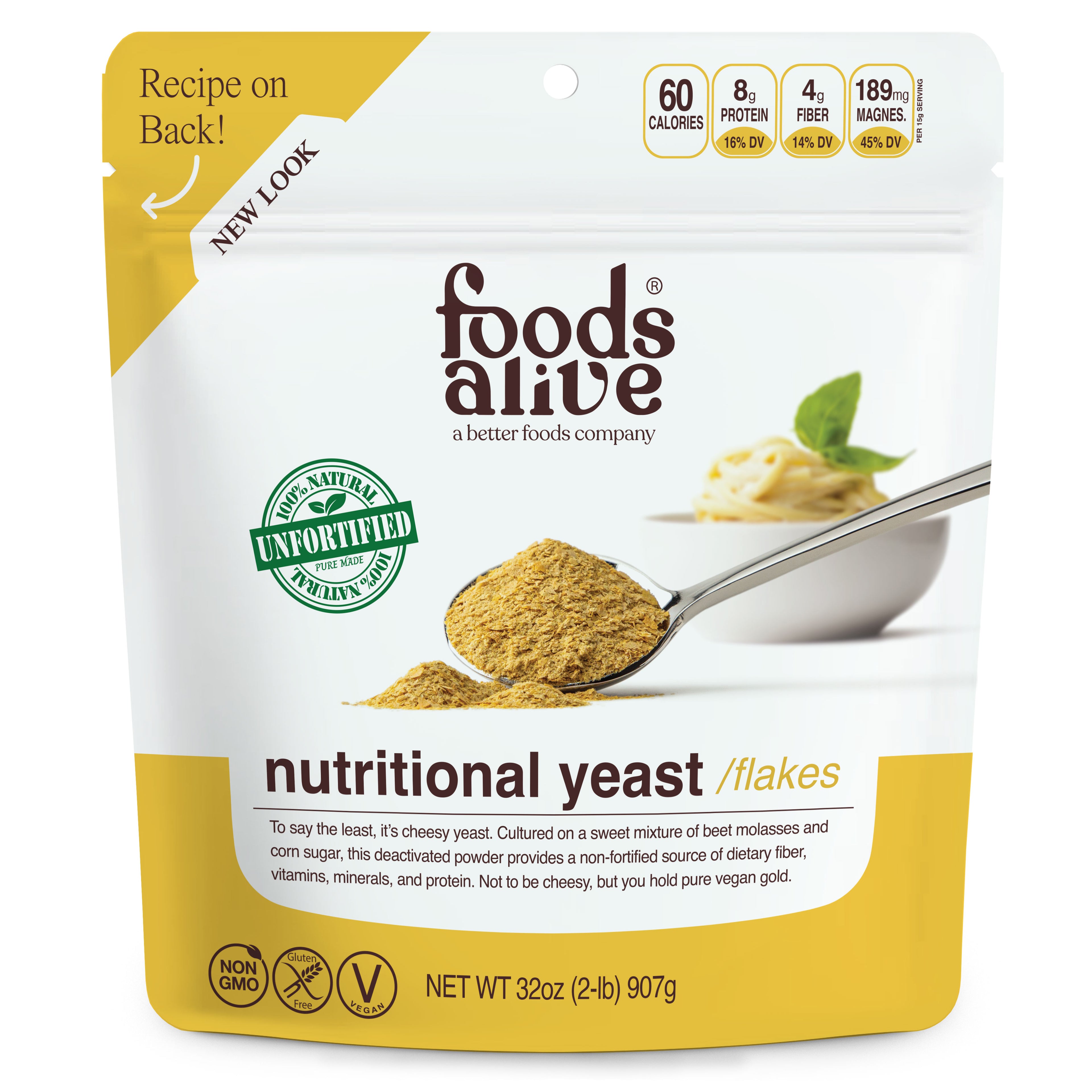 Foods Alive - Nutritional Yeast - 2-Pounds - Front - Nutritional Panel,