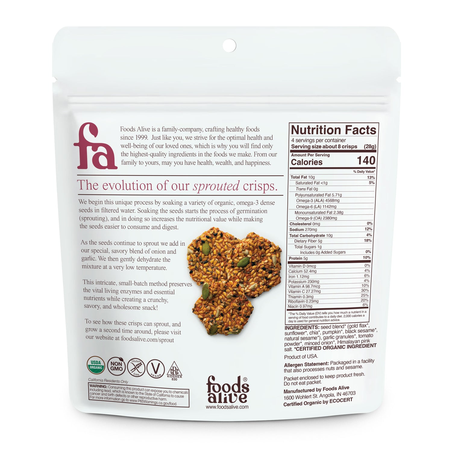 Onion & Garlic Organic Sprouted Crisps - 4 oz,