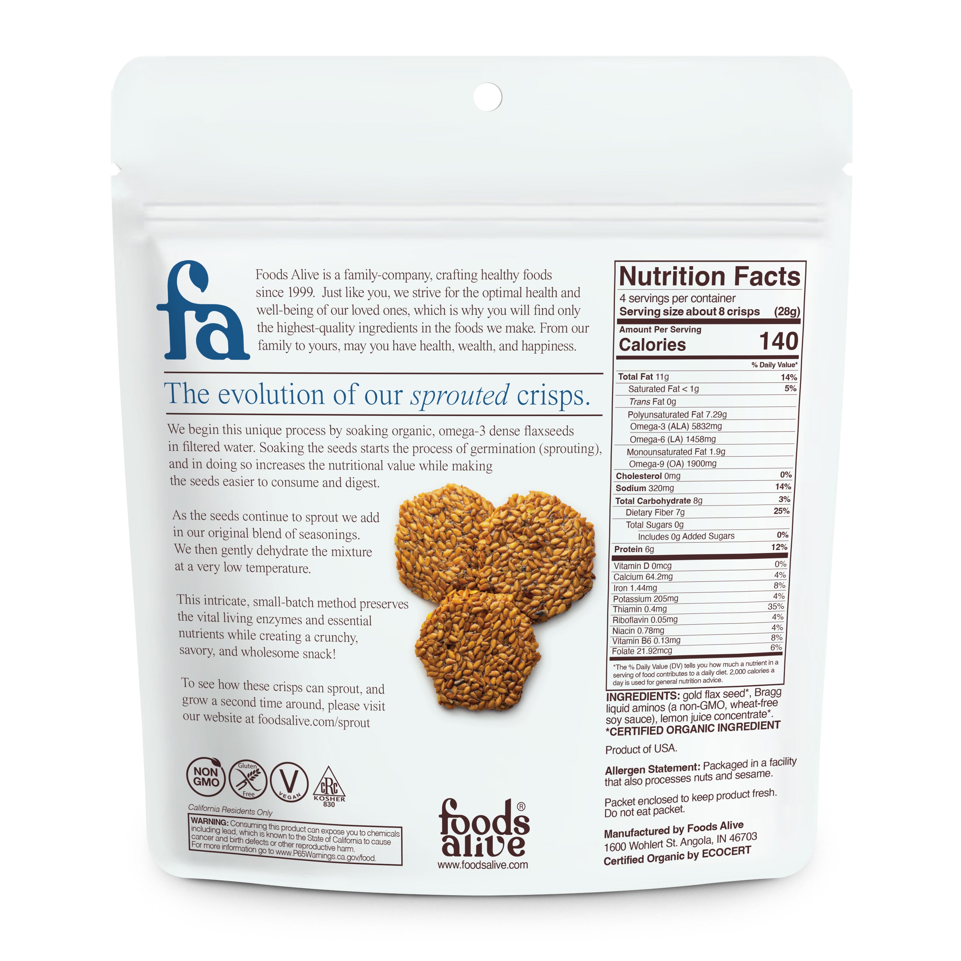 Original 90% Organic Sprouted Crisps - 4 oz,