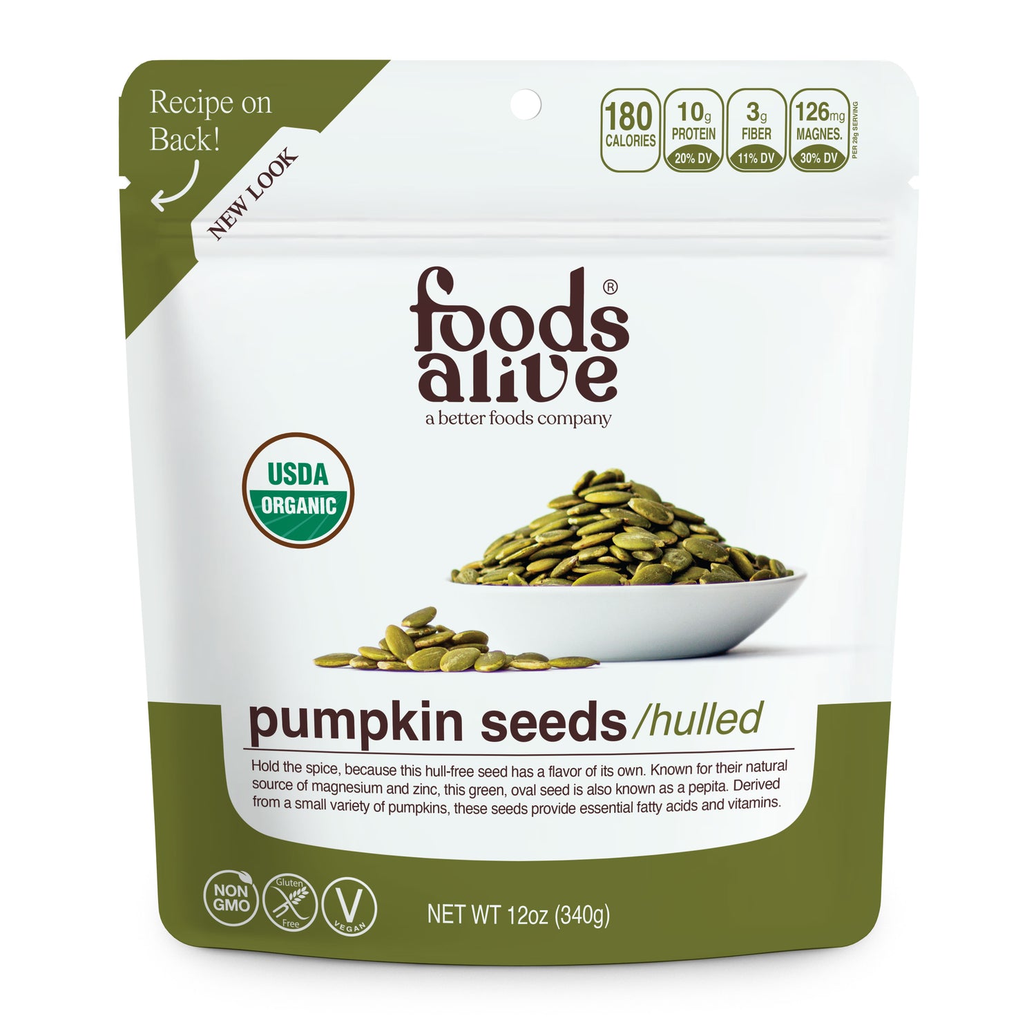 Organic Pumpkin Seeds - 12oz - Front - Foods Alive